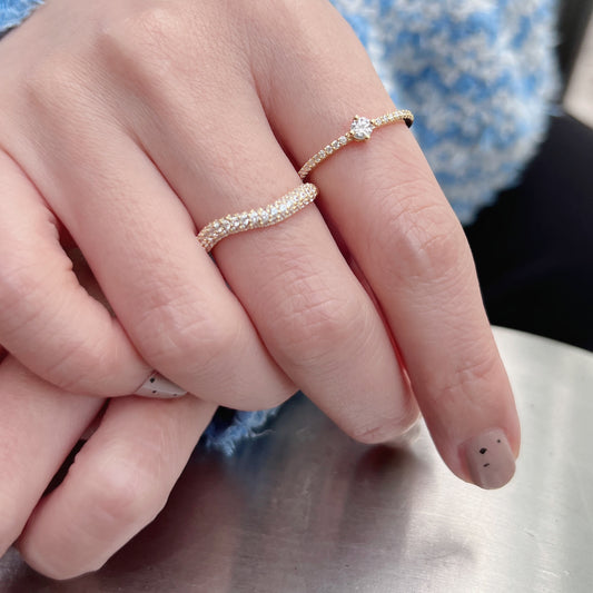 18K Gold Plated Sterling Silver Hypoallergenic Waterproof Pave Curve Rings The Aura