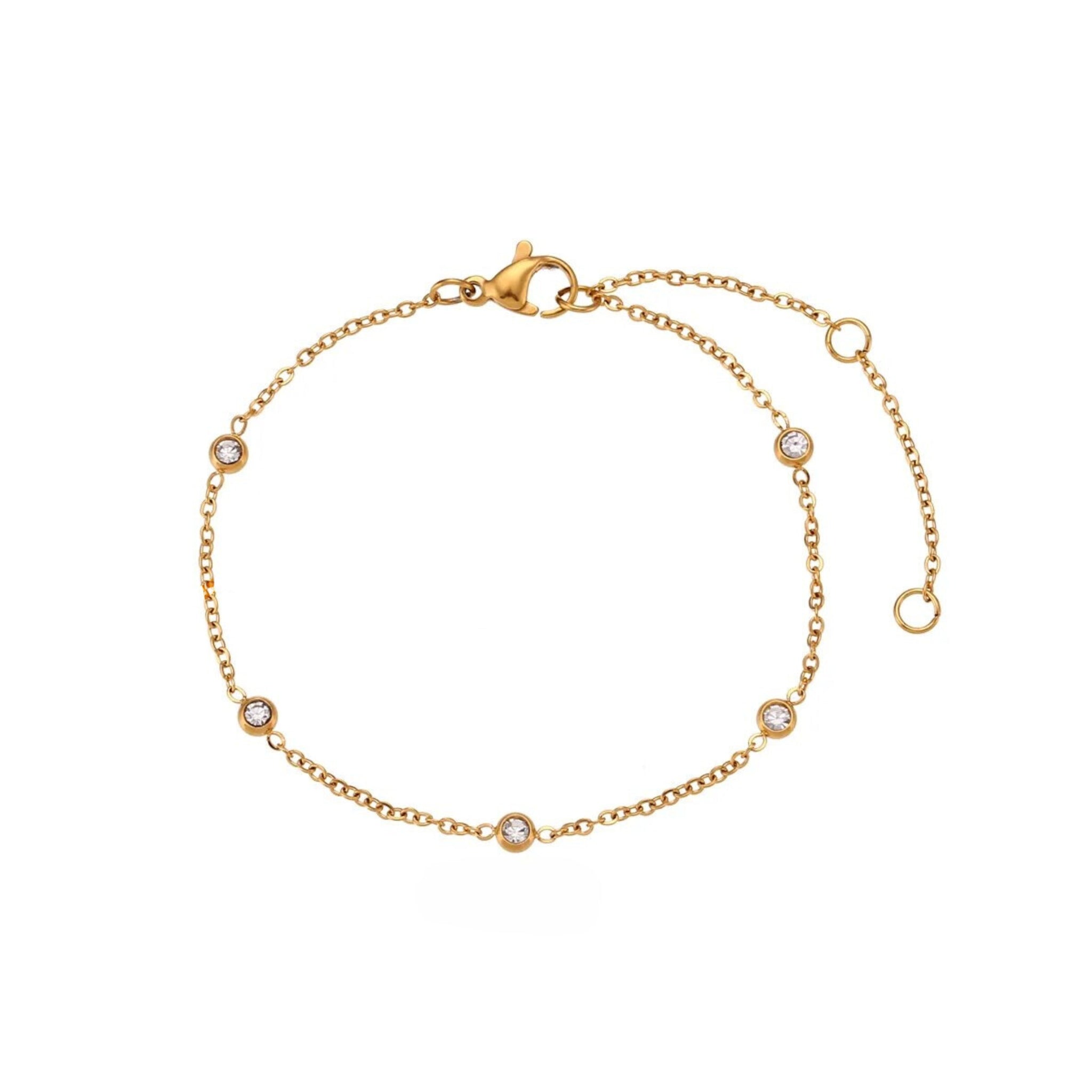 18K Gold Plated Stainless Steel Hypoallergenic Waterproof Tarnish Free Waterproof Sweatproof No-Fade Diamantés Bead Bracelet The Aura