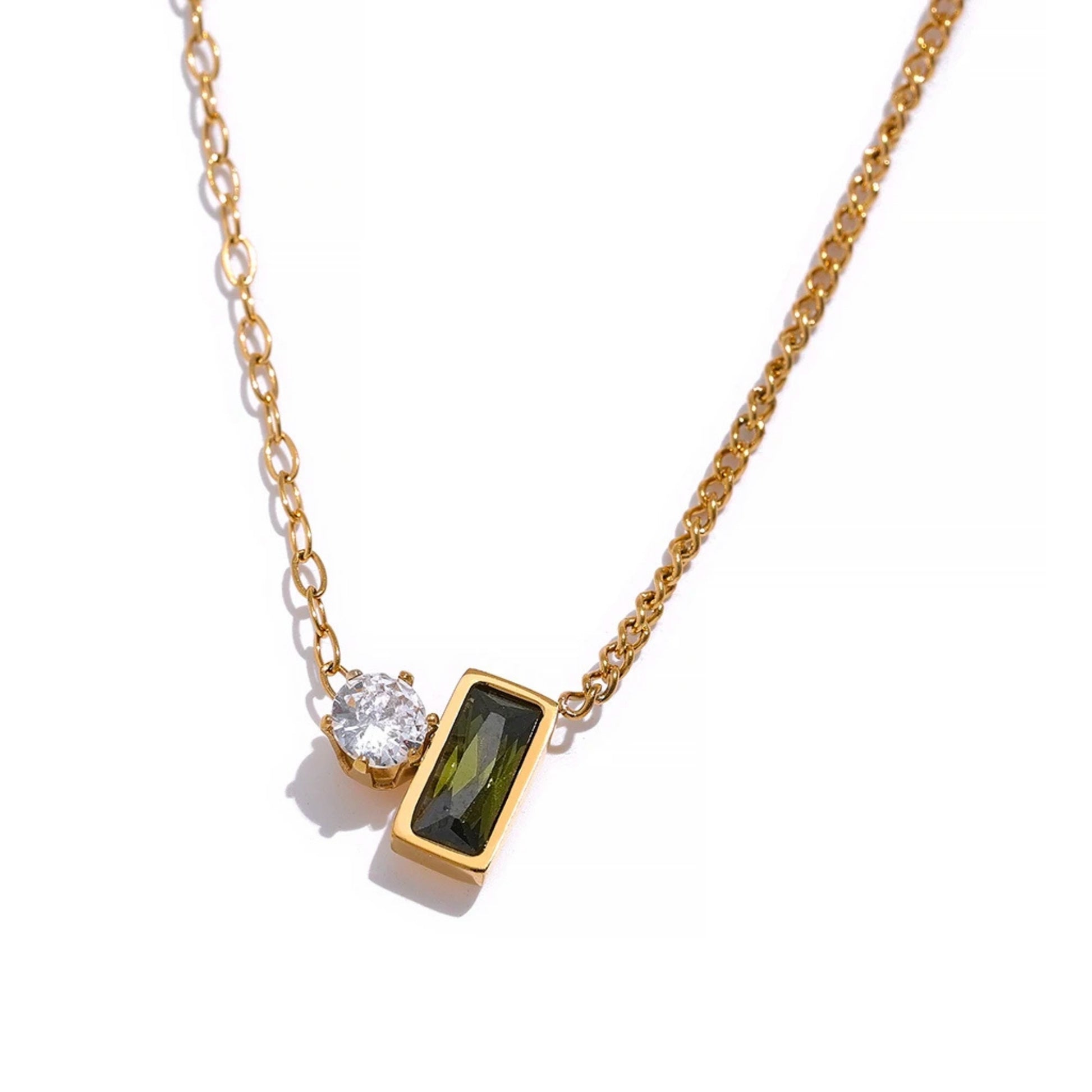 Gold Plated Stainless Steel Hypoallergenic Waterproof Tarnish Free Lux Emerald Necklace The Aura