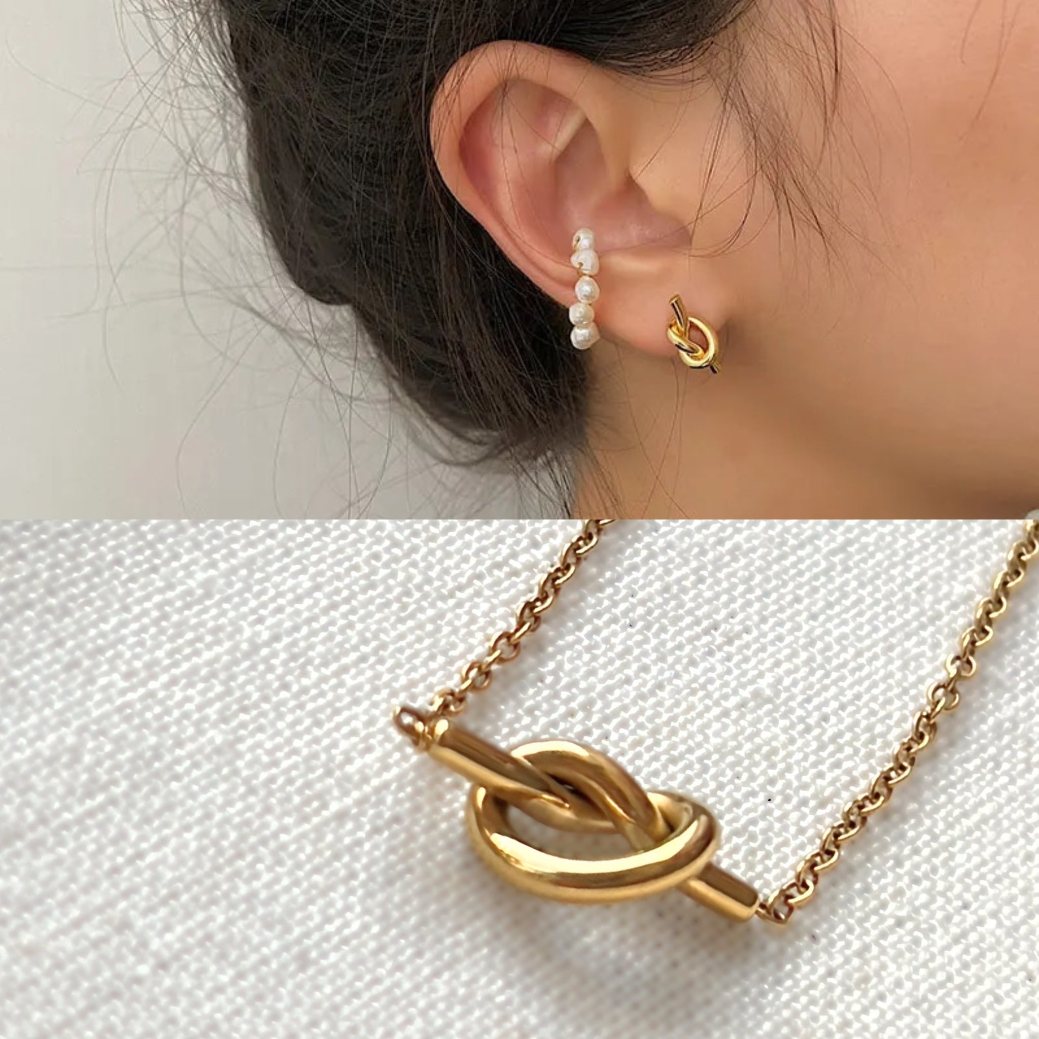 18K Gold Plated Stainless Steel Hypoallergenic Waterproof Tarnish Free Waterproof Sweatproof No-Fade Love Knot Bundle Set The Aura