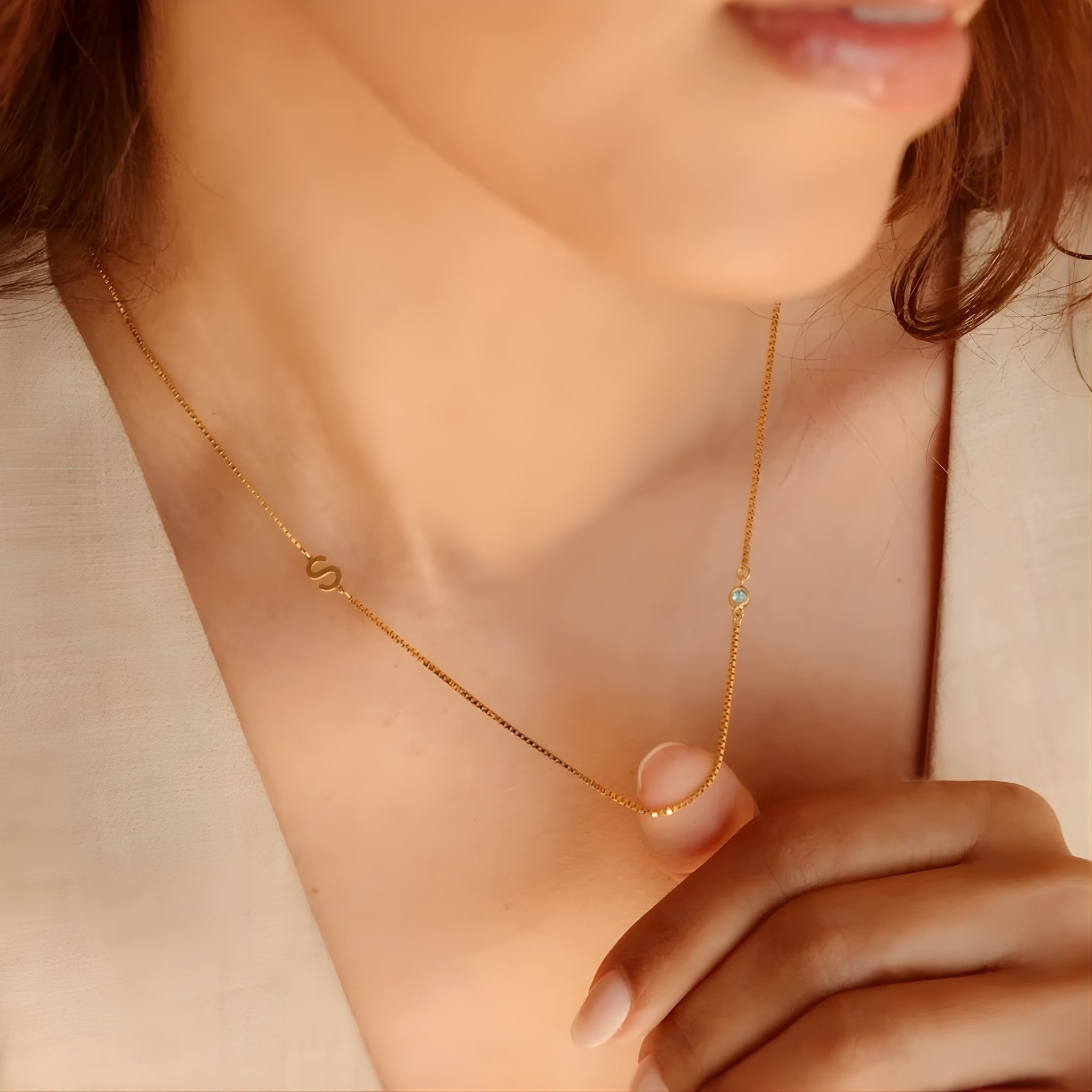 18K Gold Plated Stainless Steel Hypoallergenic Waterproof Tarnish Free Waterproof Sweatproof No-Fade A Little About Me Necklace Alphabet Birthstone The Aura