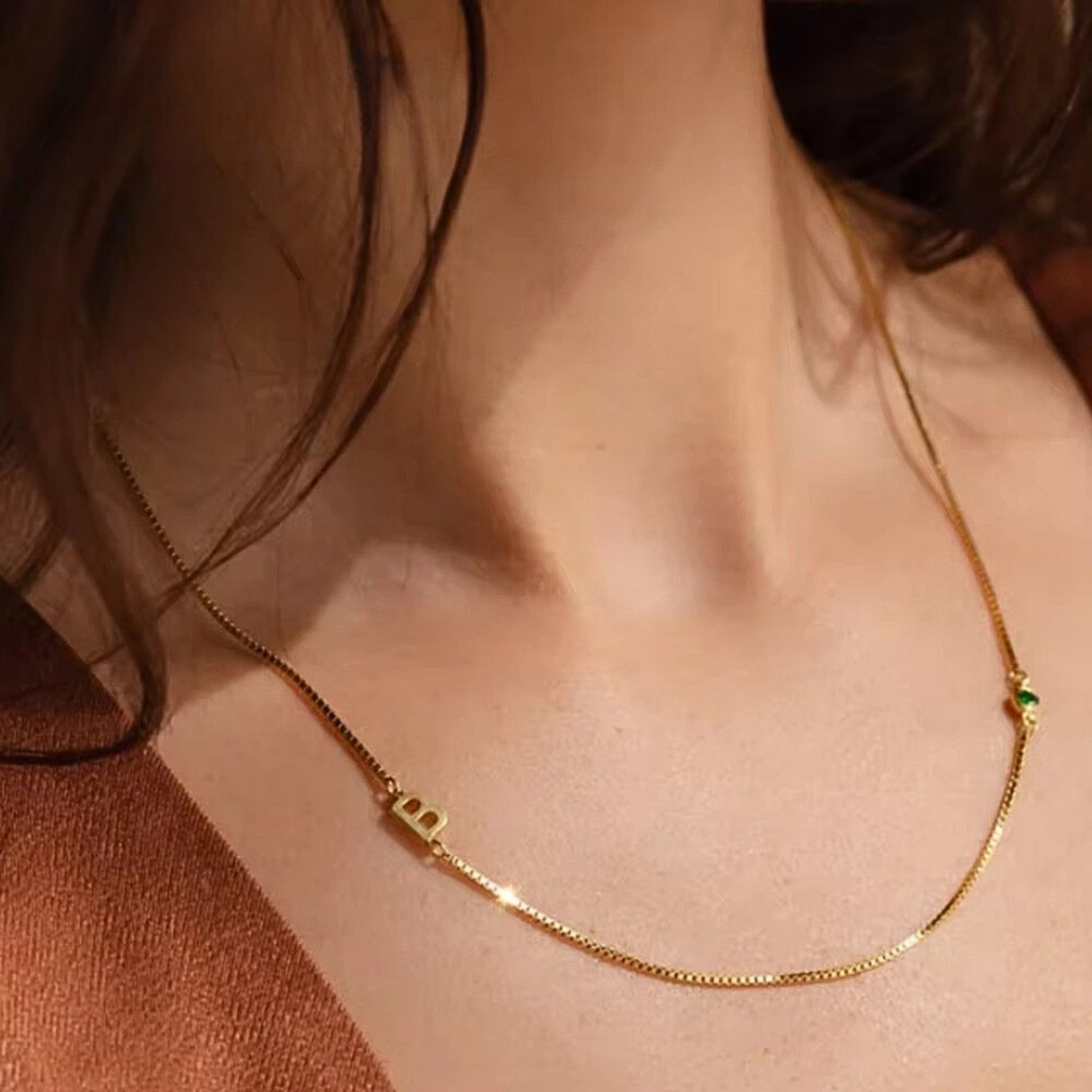 18K Gold Plated Stainless Steel Hypoallergenic Waterproof Tarnish Free Waterproof Sweatproof No-Fade A Little About Me Necklace Alphabet Birthstone The Aura