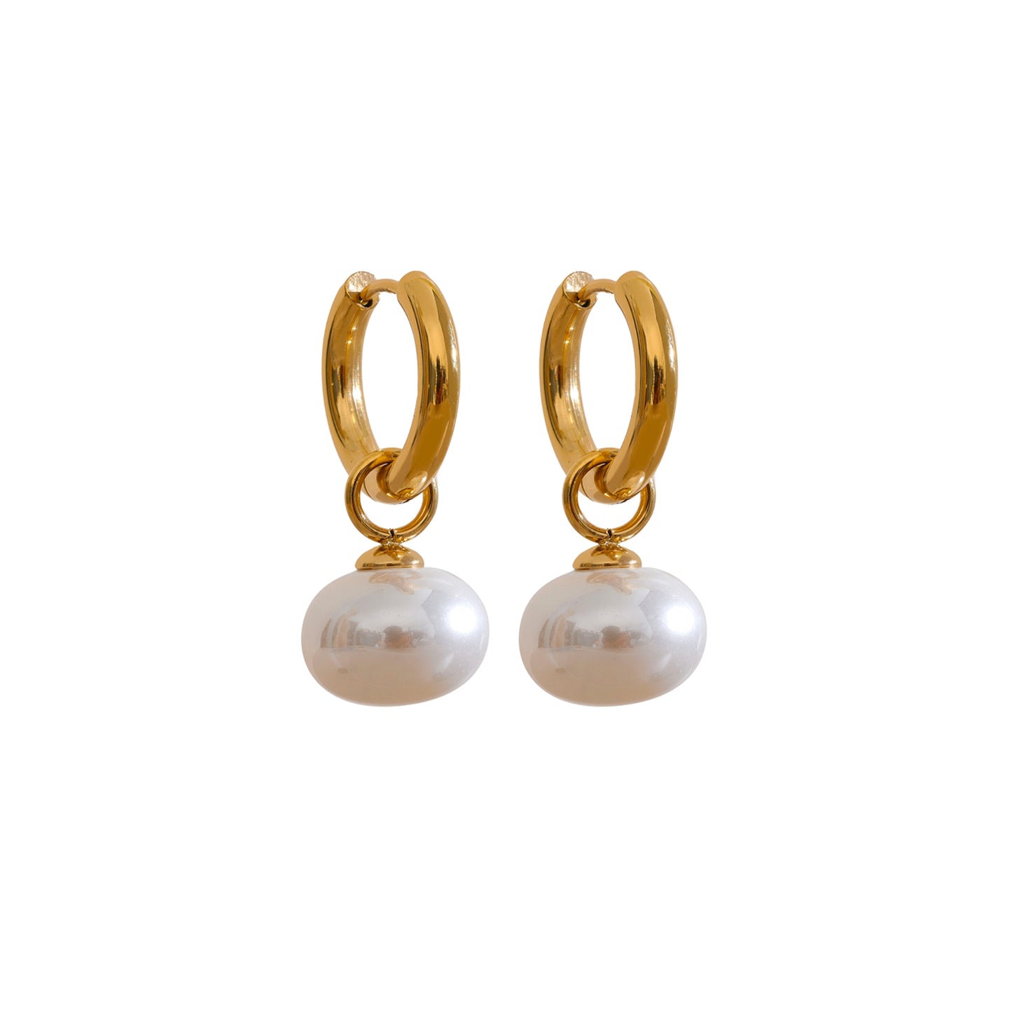 18K Gold Plated Stainless Steel Hypoallergenic Waterproof Tarnish Free Waterproof Sweatproof No-Fade Adline Pearl Huggie Earrings The Aura