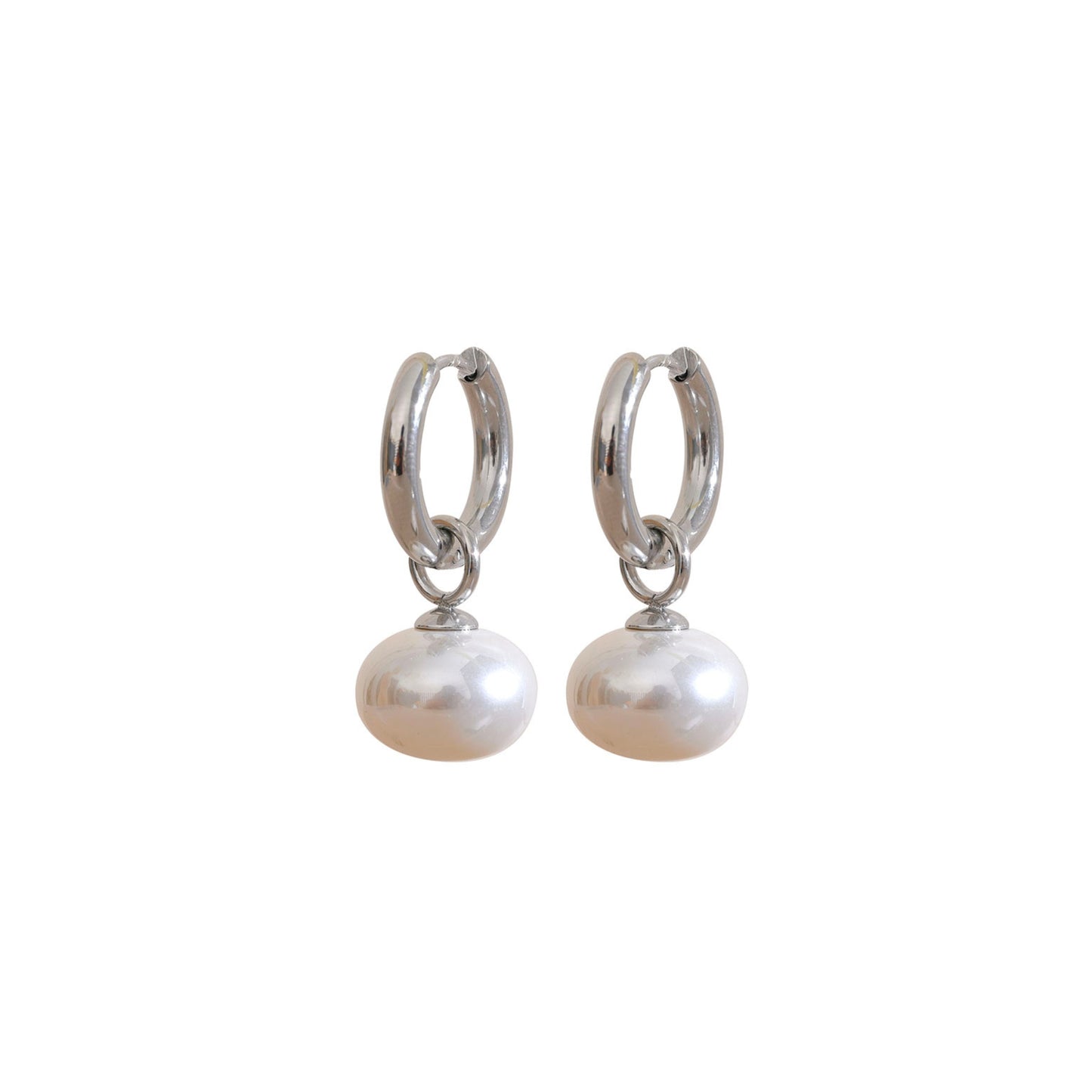 Stainless Steel Hypoallergenic Waterproof Tarnish Free Waterproof Sweatproof No-Fade Adline Pearl Huggie Earrings The Aura