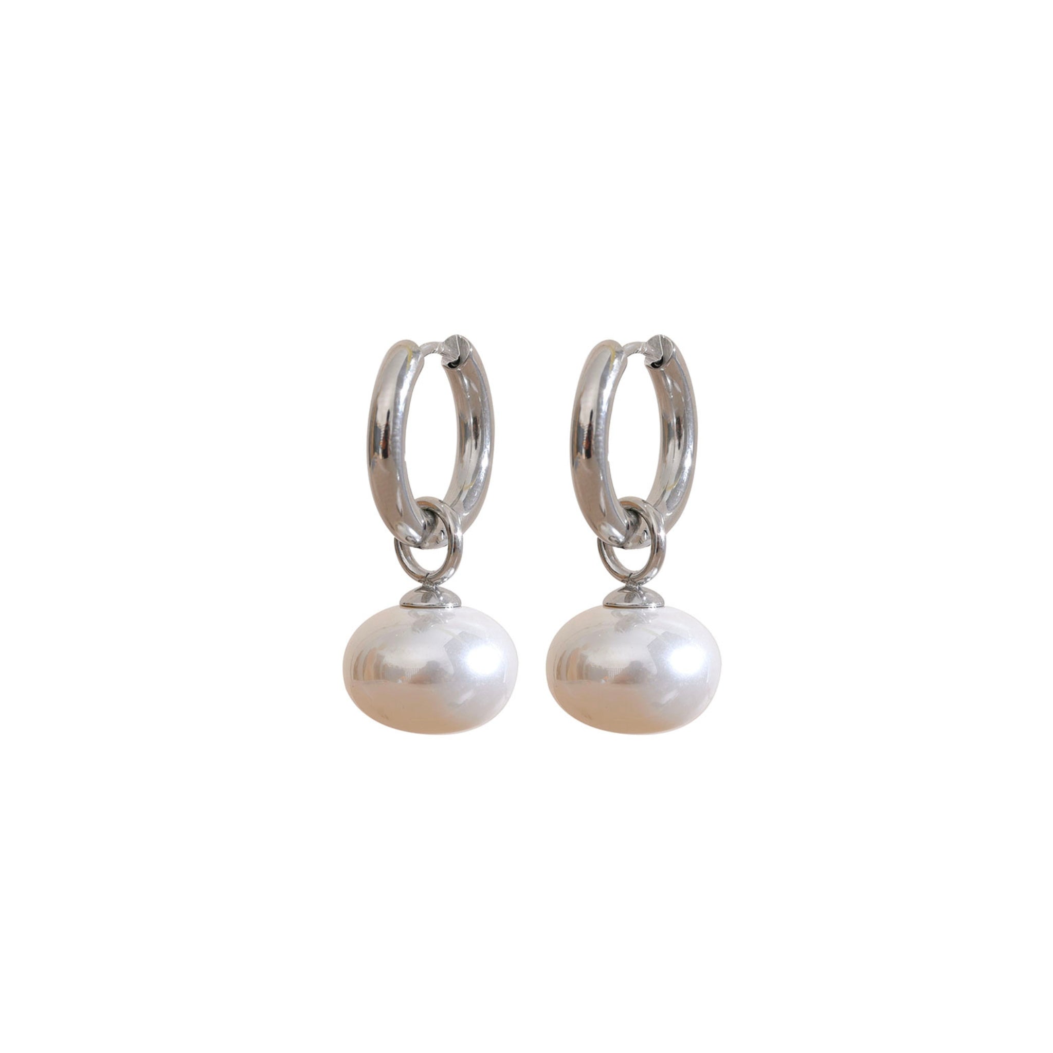 Stainless Steel Hypoallergenic Waterproof Tarnish Free Waterproof Sweatproof No-Fade Adline Pearl Huggie Earrings The Aura