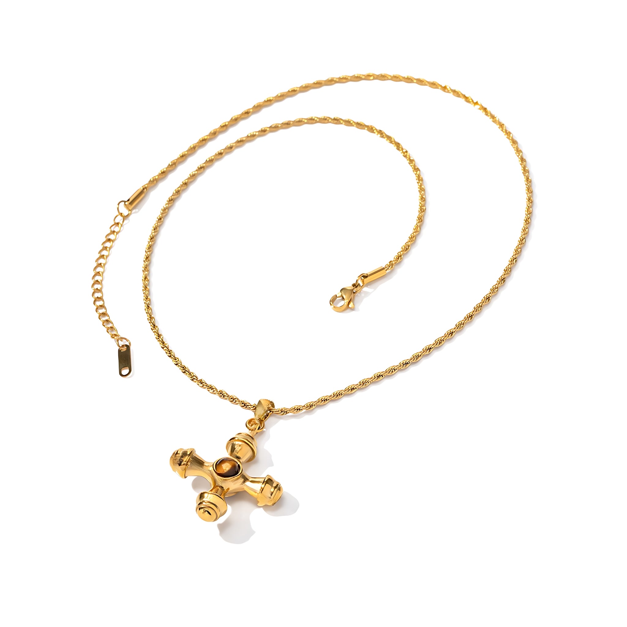 18K Gold Plated Stainless Steel Hypoallergenic Waterproof Tarnish Free Waterproof Sweatproof No-Fade Amber Cross Necklace The Aura