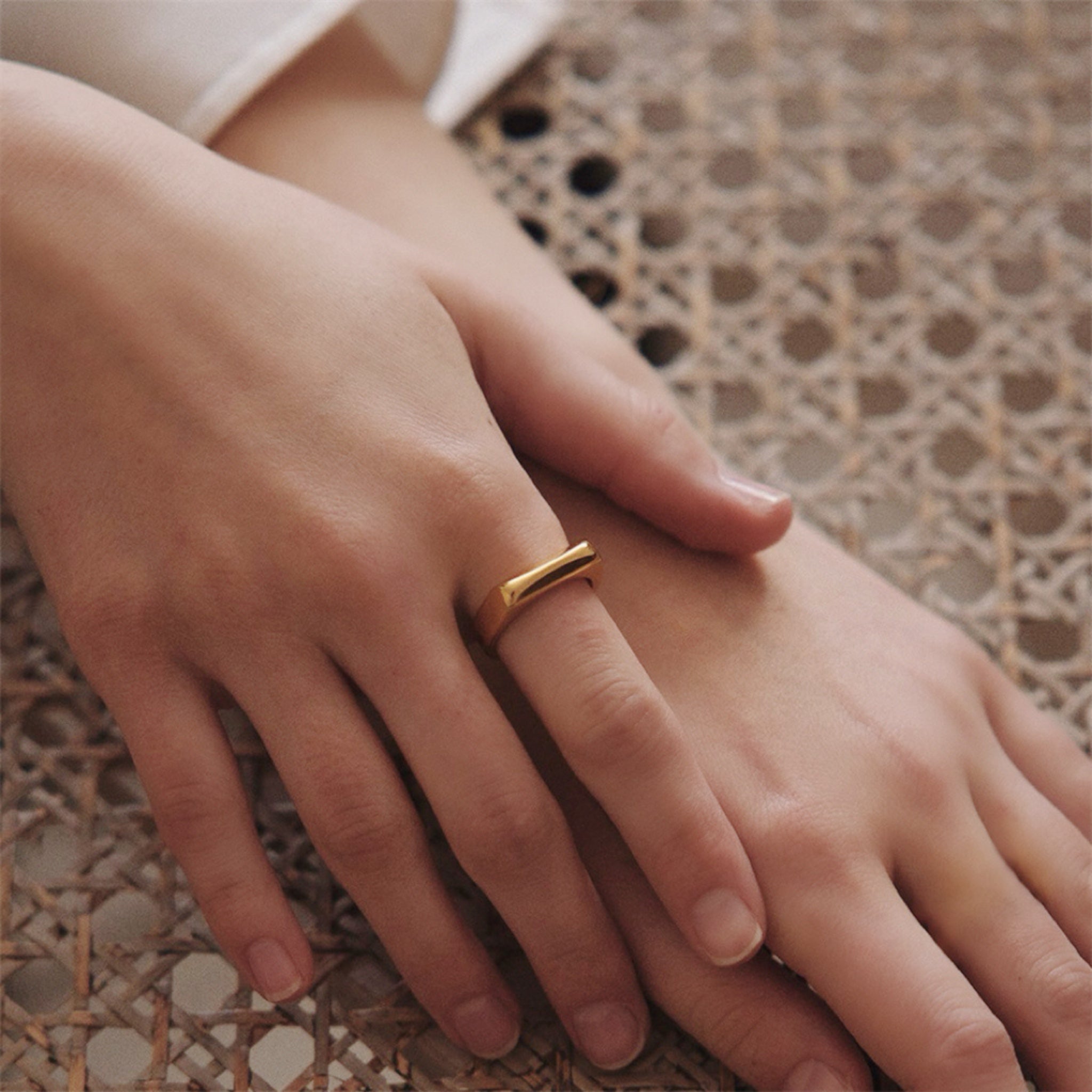 18K Gold Plated Stainless Steel Hypoallergenic Waterproof Tarnish Free Waterproof Sweatproof No-Fade Bar Ring The Aura