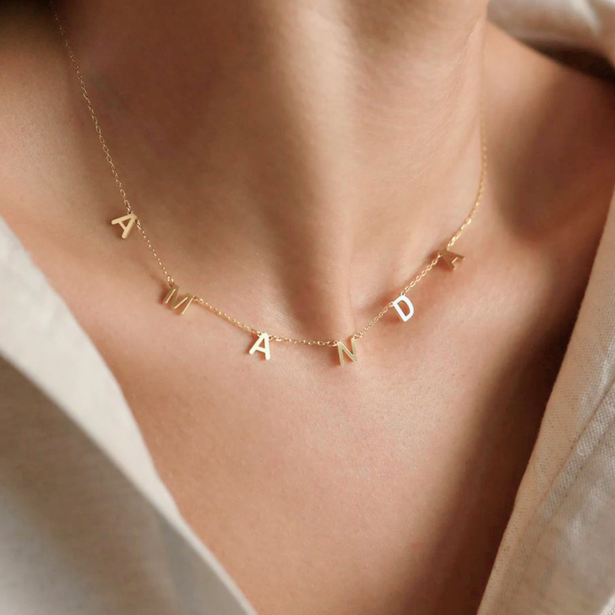 18K Gold Plated Stainless Steel Hypoallergenic Waterproof Tarnish Free Waterproof Sweatproof No-Fade Be You Monogram Necklace The Aura