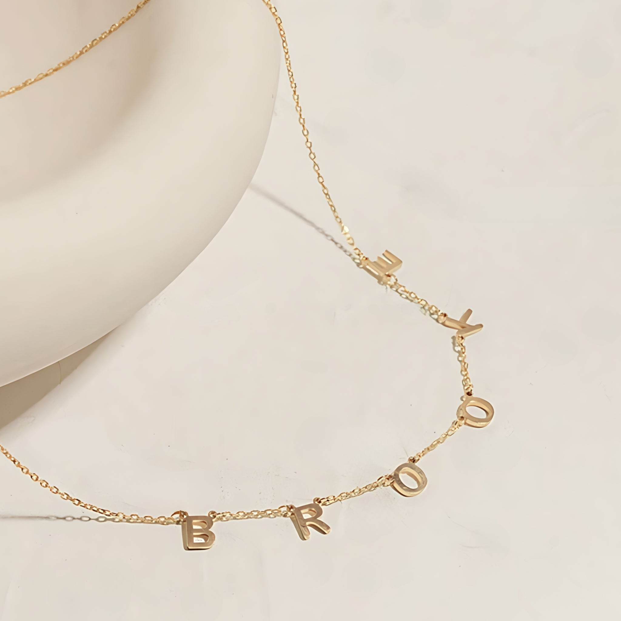 18K Gold Plated Stainless Steel Hypoallergenic Waterproof Tarnish Free Waterproof Sweatproof No-Fade Be You Monogram Necklace The Aura