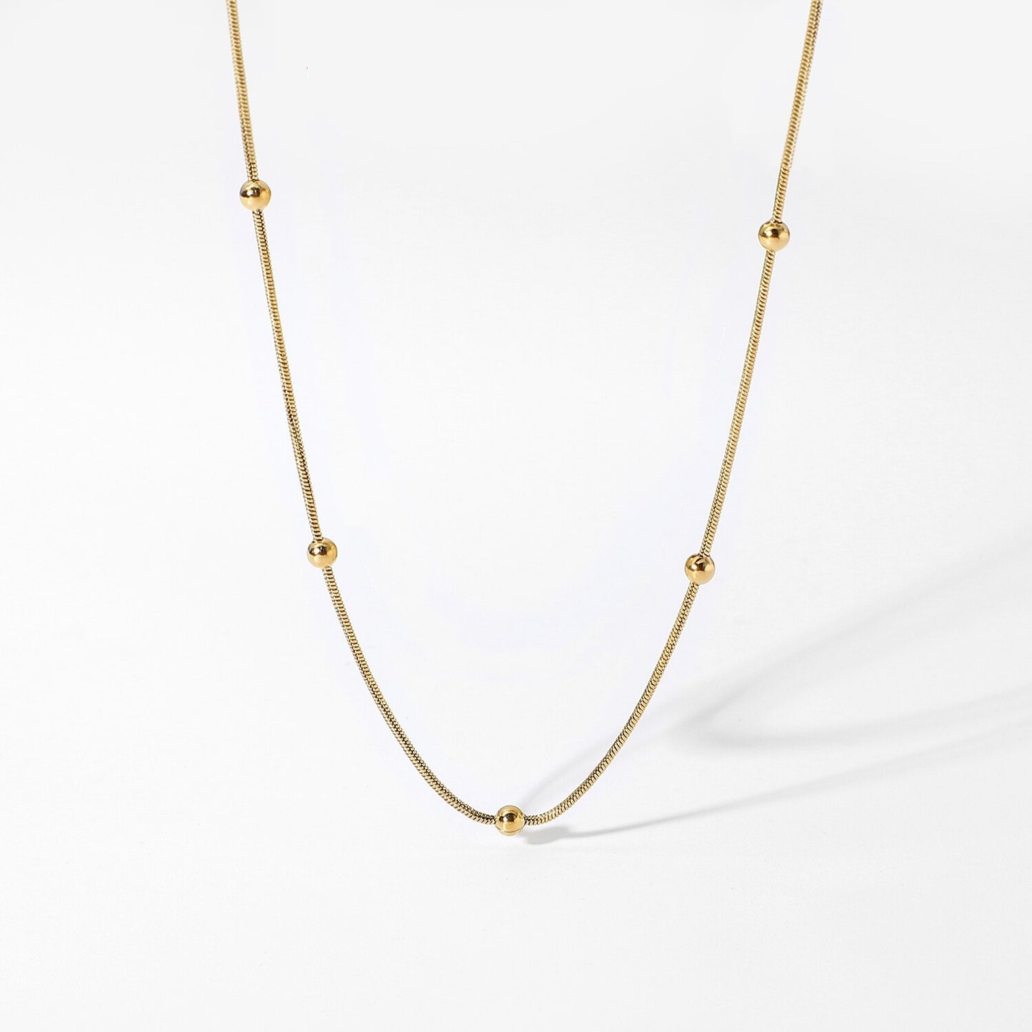 18K Gold Plated Stainless Steel Hypoallergenic Waterproof Tarnish Free Bead Round Chain Necklaces The Aura