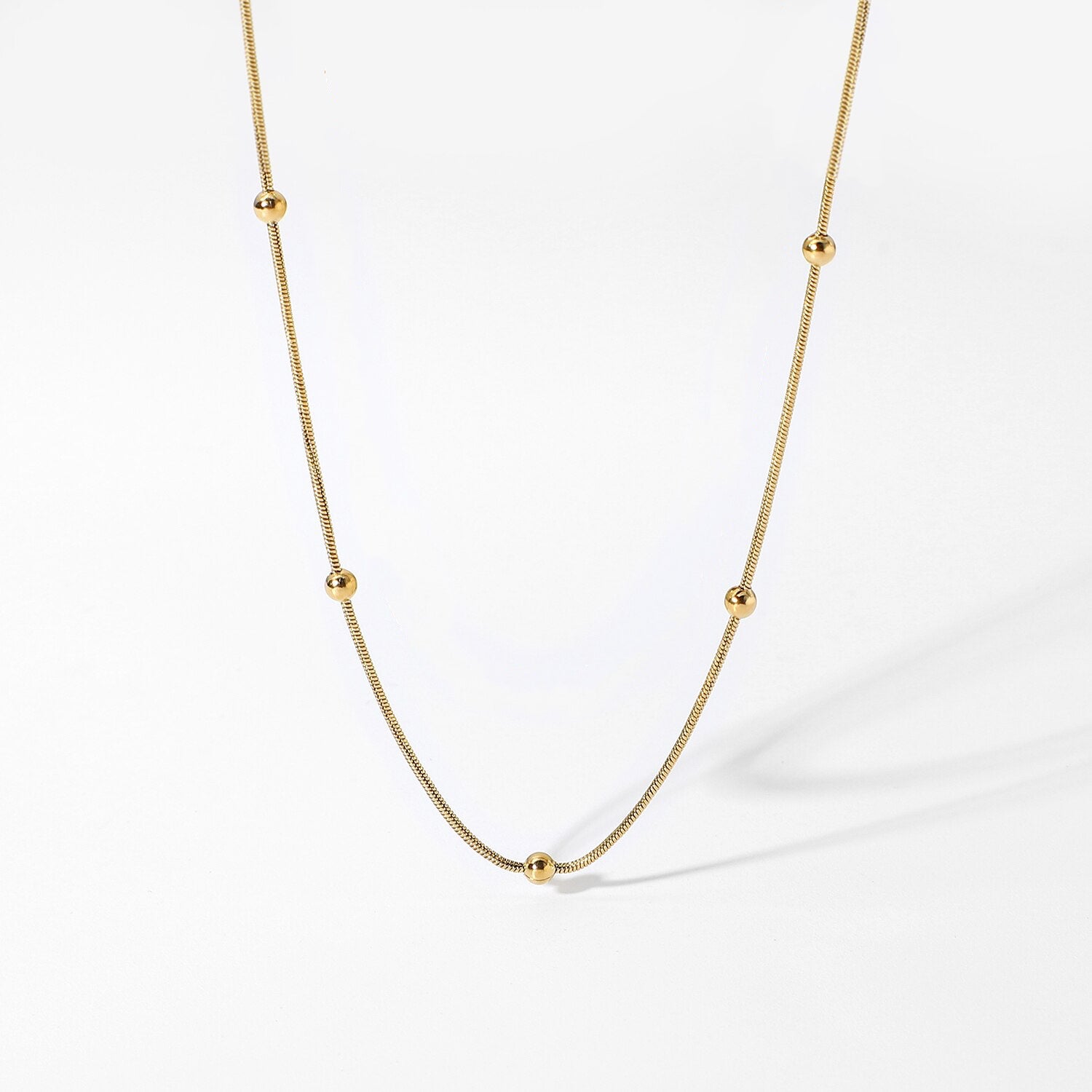 18K Gold Plated Stainless Steel Hypoallergenic Waterproof Tarnish Free Bead Round Chain Necklaces The Aura