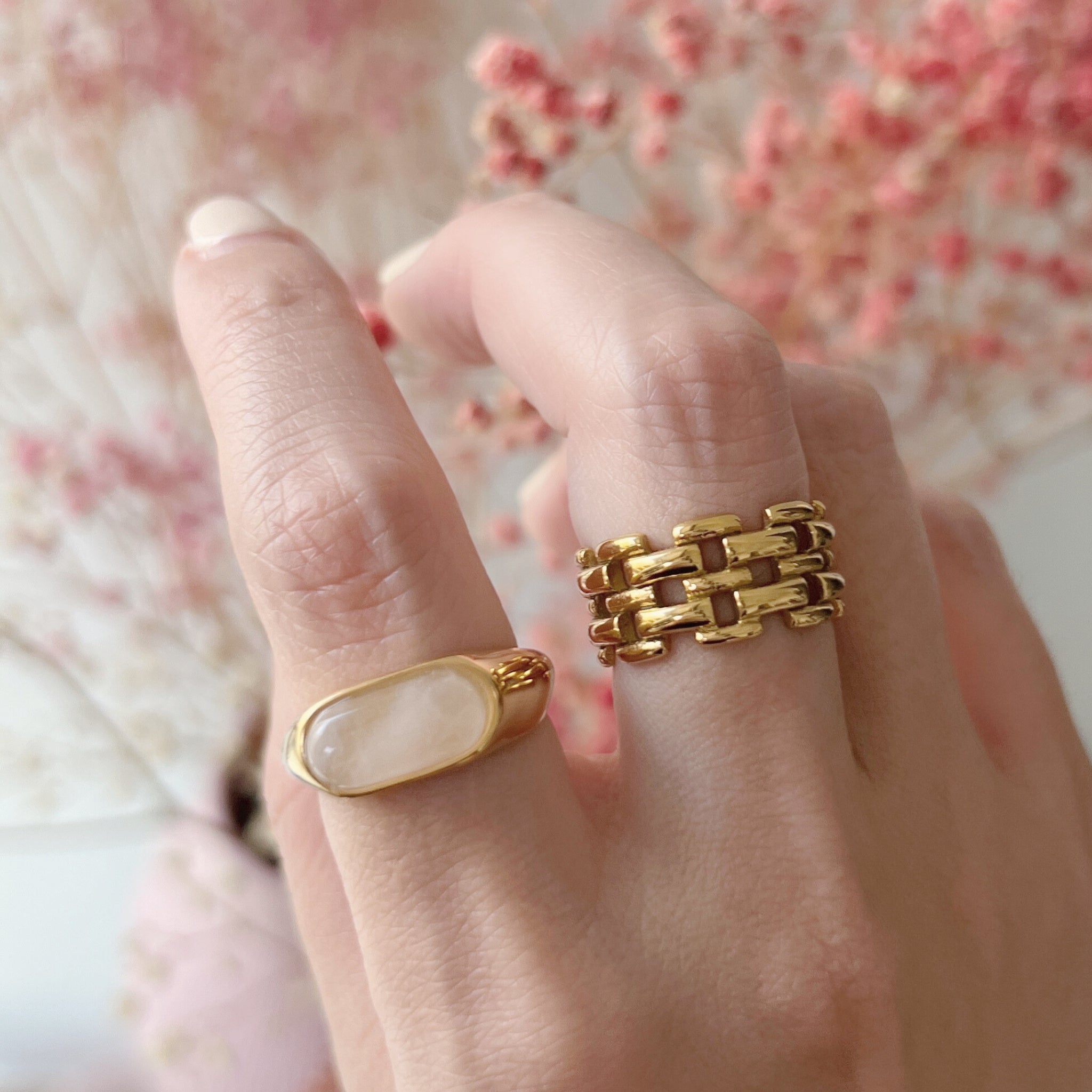 18K Gold Plated Stainless Steel Hypoallergenic Waterproof Tarnish Free Waterproof Sweatproof No-Fade Blush Ring The Aura