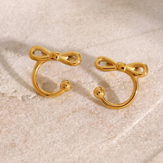 18K Gold Plated Stainless Steel Hypoallergenic Waterproof Tarnish Free Waterproof Sweatproof No-Fade Bow Ear Cuff The Aura