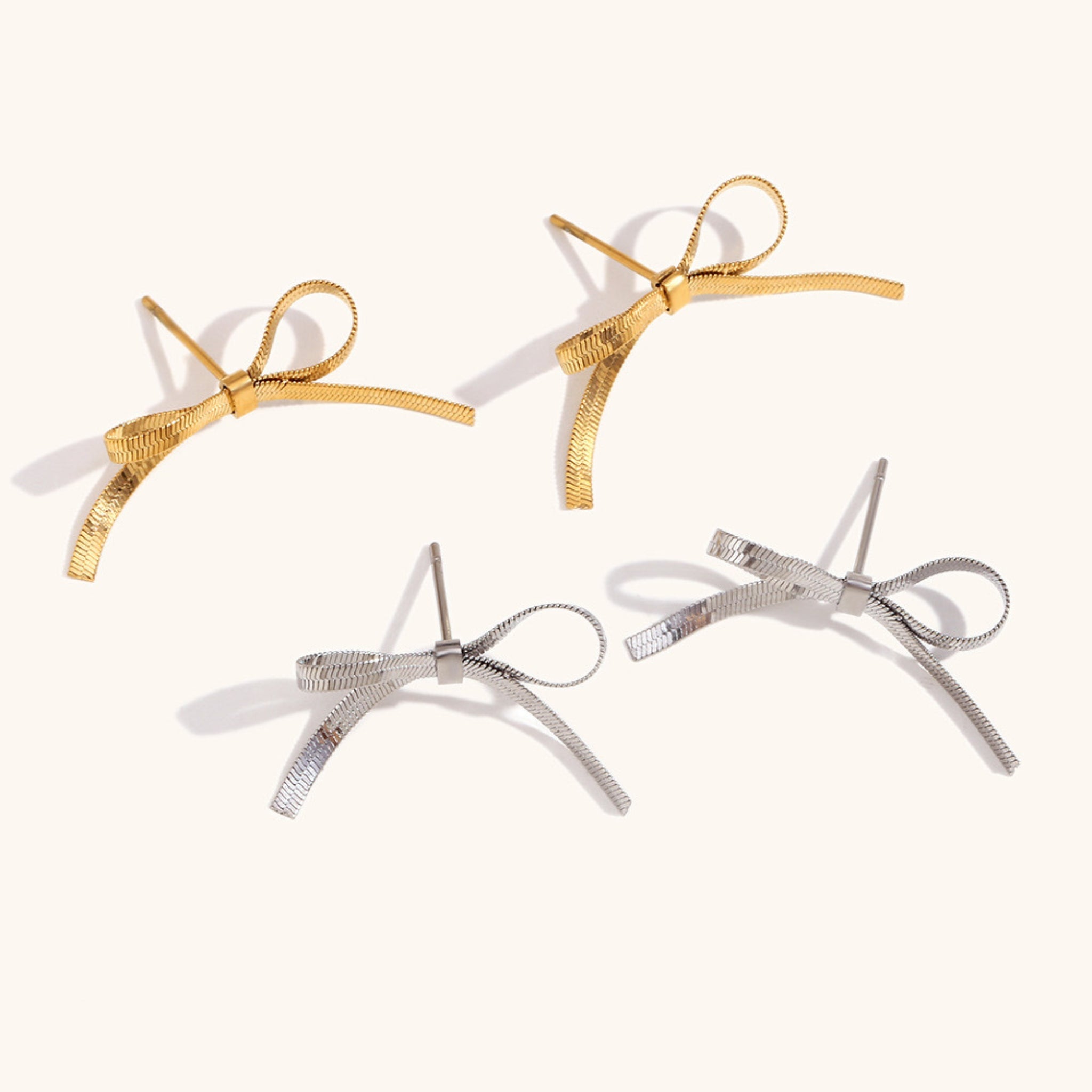 18K Gold Plated Stainless Steel Hypoallergenic Waterproof Tarnish Free Waterproof Sweatproof No-Fade Bow Knot Stud Earrings The Aura