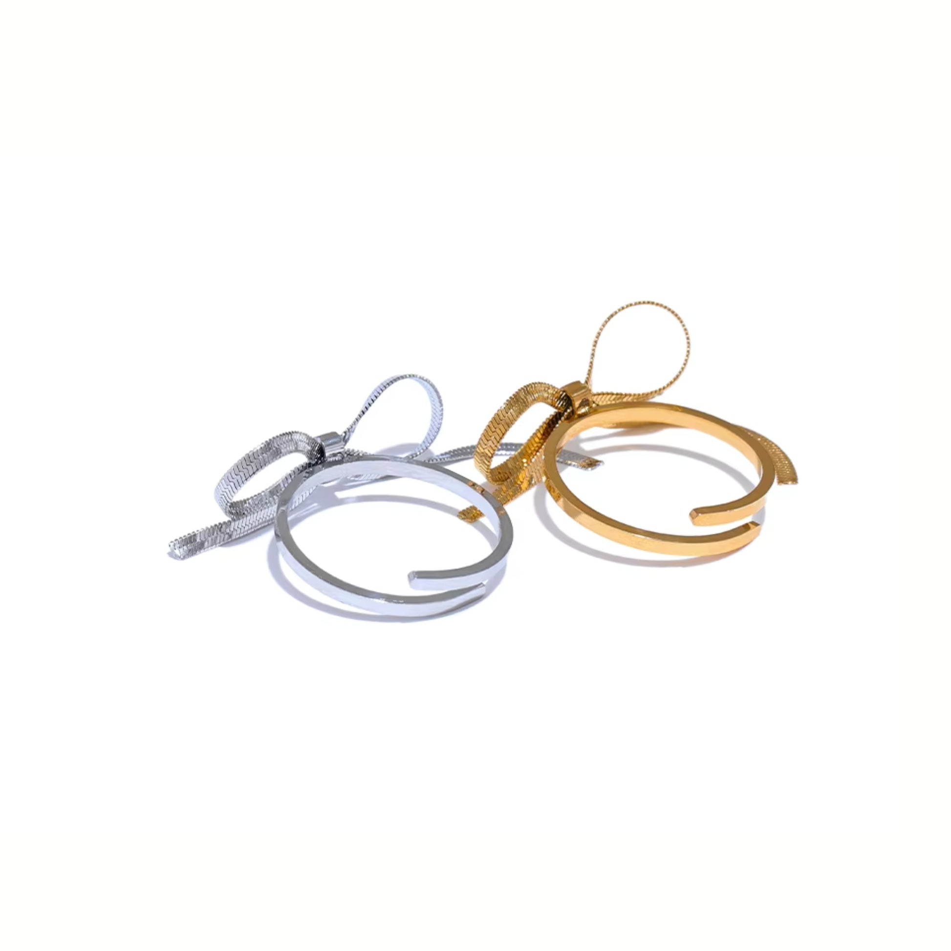 18K Gold Plated Stainless Steel Hypoallergenic Waterproof Tarnish Free Waterproof Sweatproof No-Fade Bow Loop Adjustable Ring The Aura