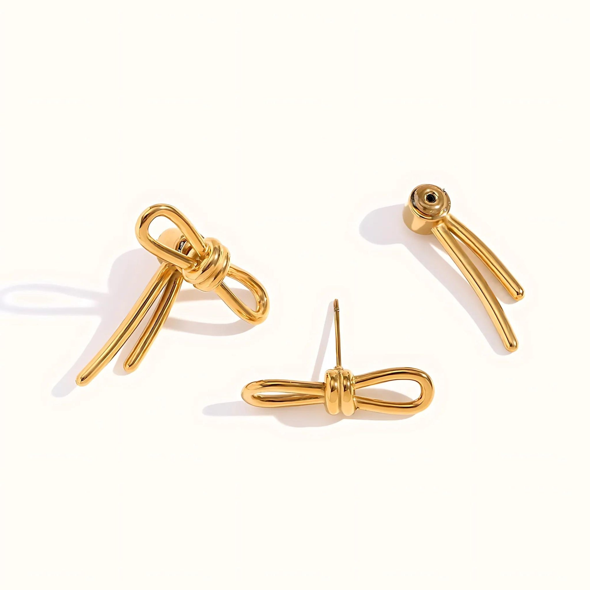 18K Gold Plated Stainless Steel Hypoallergenic Waterproof Tarnish Free Waterproof Sweatproof No-Fade Bow Loop Stud Earrings The Aura
