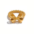 18K Gold Plated Stainless Steel Hypoallergenic Waterproof Tarnish Free Waterproof Sweatproof No-Fade Bow Twirl Ring The Aura