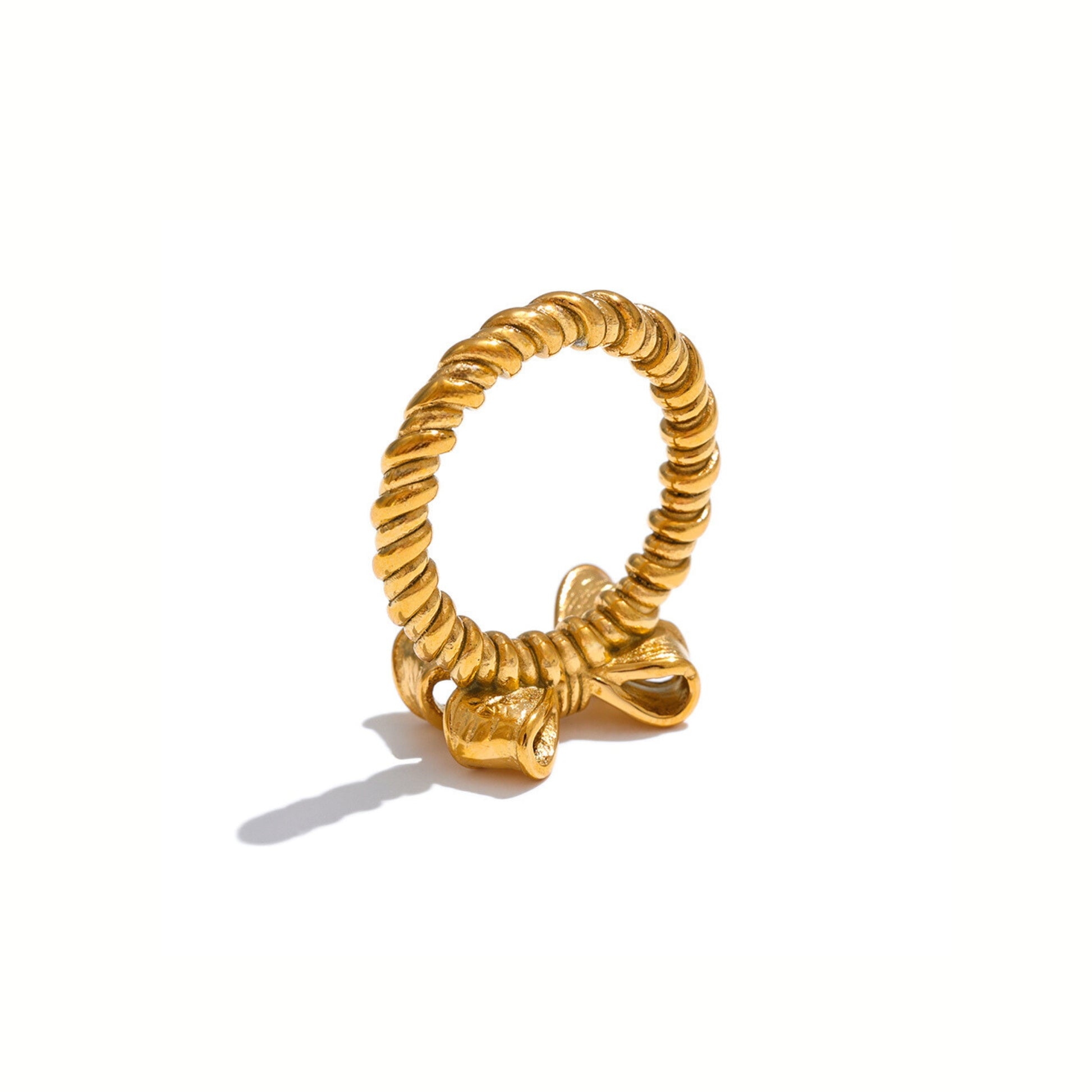 18K Gold Plated Stainless Steel Hypoallergenic Waterproof Tarnish Free Waterproof Sweatproof No-Fade Bow Twirl Ring The Aura