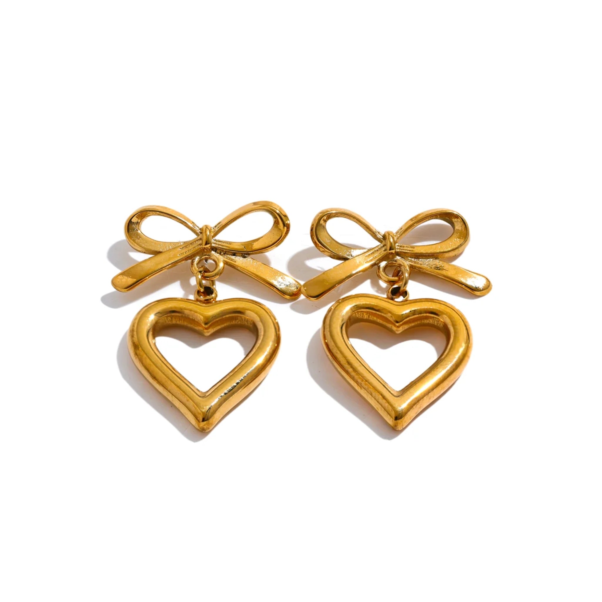 18K Gold Plated Stainless Steel Hypoallergenic Waterproof Tarnish Free Waterproof Sweatproof No-Fade Bow of Heart Stud Earrings The Aura