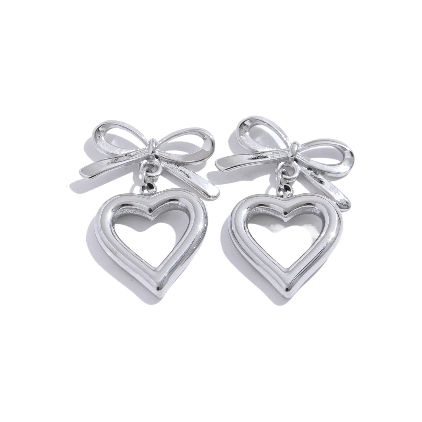 Stainless Steel Hypoallergenic Waterproof Tarnish Free Waterproof Sweatproof No-Fade Bow of Heart Stud Earrings The Aura