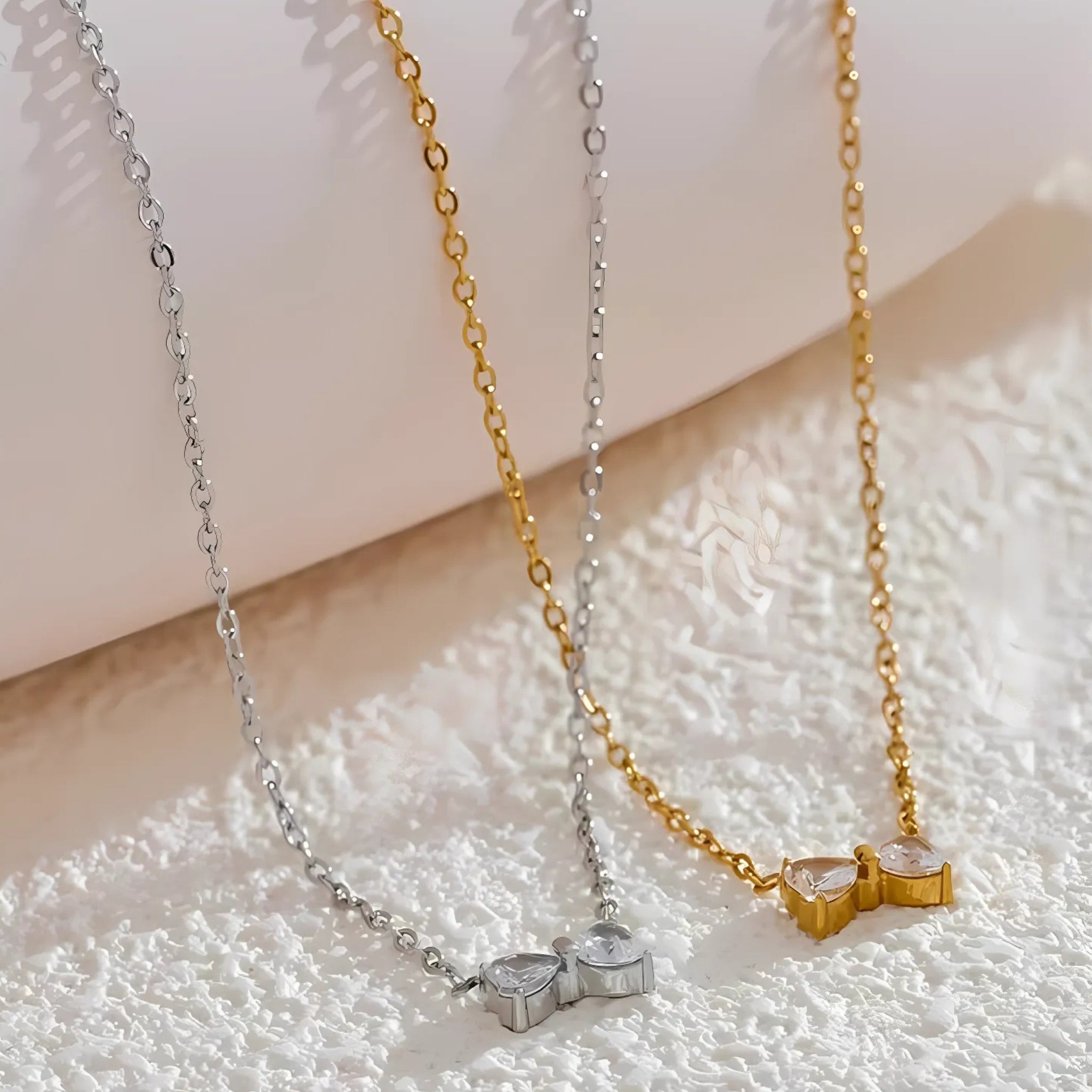 18K Gold Plated Stainless Steel Hypoallergenic Waterproof Tarnish Free Waterproof Sweatproof No-Fade Mini Bowtie Necklace The Aura