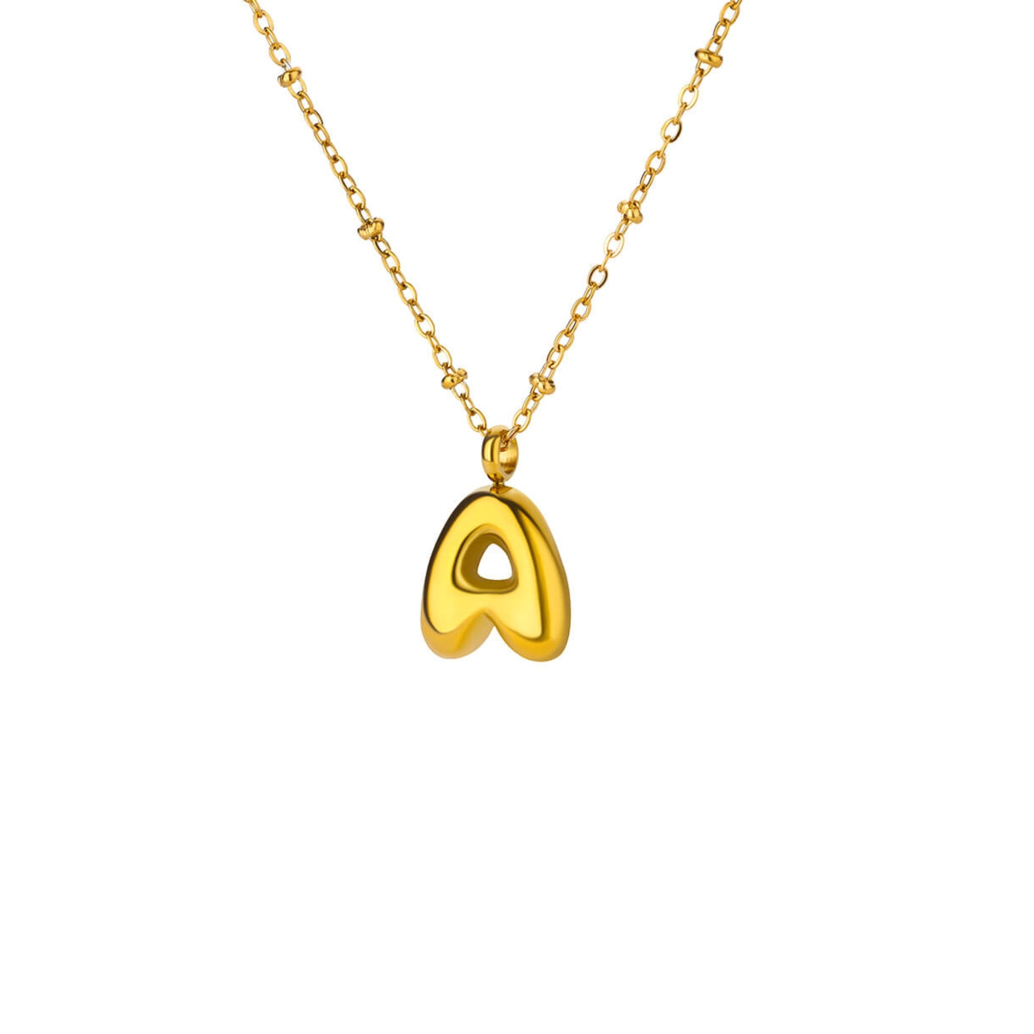 18K Gold Plated Stainless Steel Hypoallergenic Waterproof Tarnish Free Waterproof Sweatproof No-Fade Bubbly Alphabet Necklace The Aura