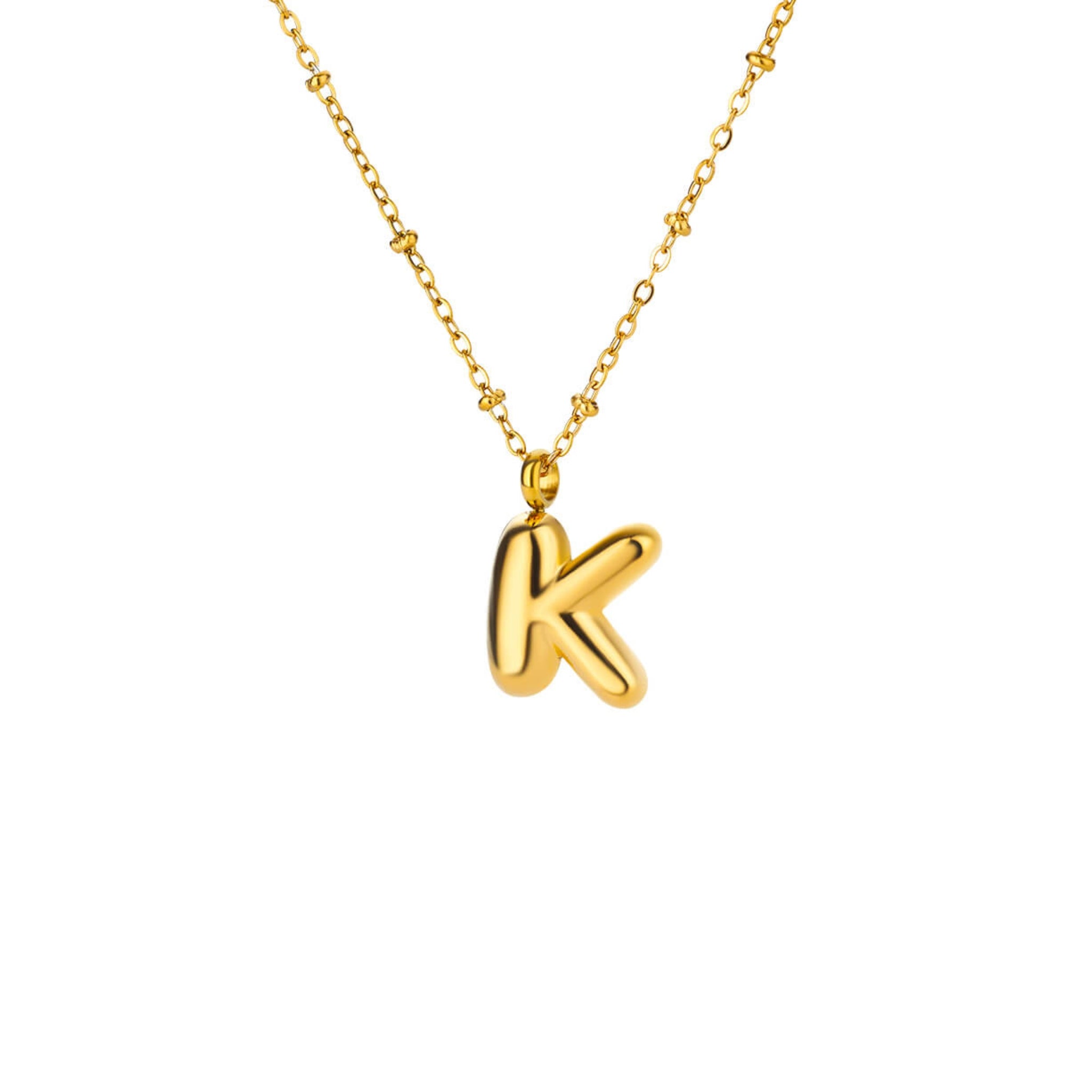 18K Gold Plated Stainless Steel Hypoallergenic Waterproof Tarnish Free Waterproof Sweatproof No-Fade Bubbly Alphabet Necklace The Aura