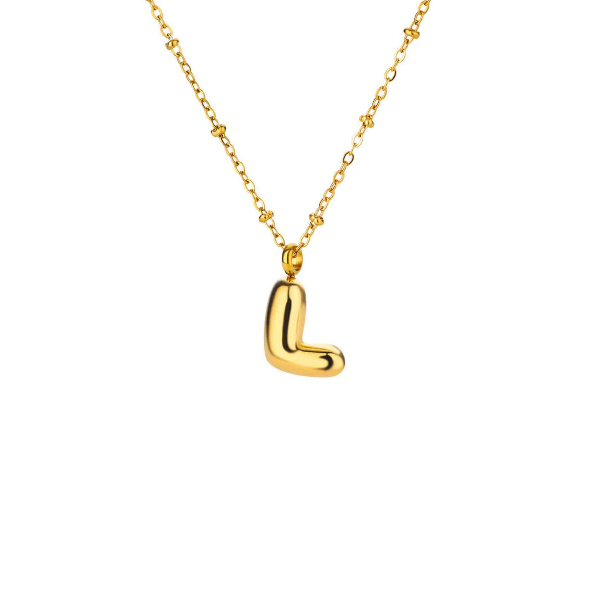 18K Gold Plated Stainless Steel Hypoallergenic Waterproof Tarnish Free Waterproof Sweatproof No-Fade Bubbly Alphabet Necklace The Aura