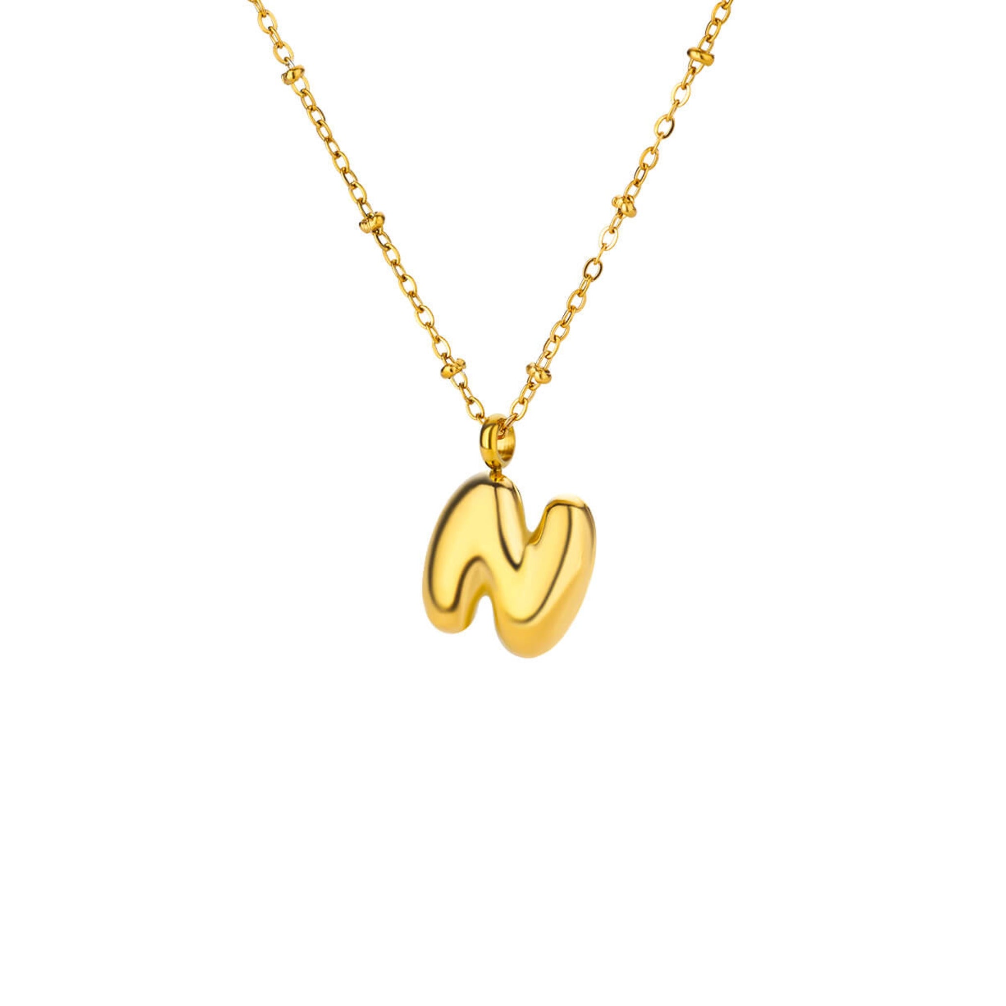 18K Gold Plated Stainless Steel Hypoallergenic Waterproof Tarnish Free Waterproof Sweatproof No-Fade Bubbly Alphabet Necklace The Aura