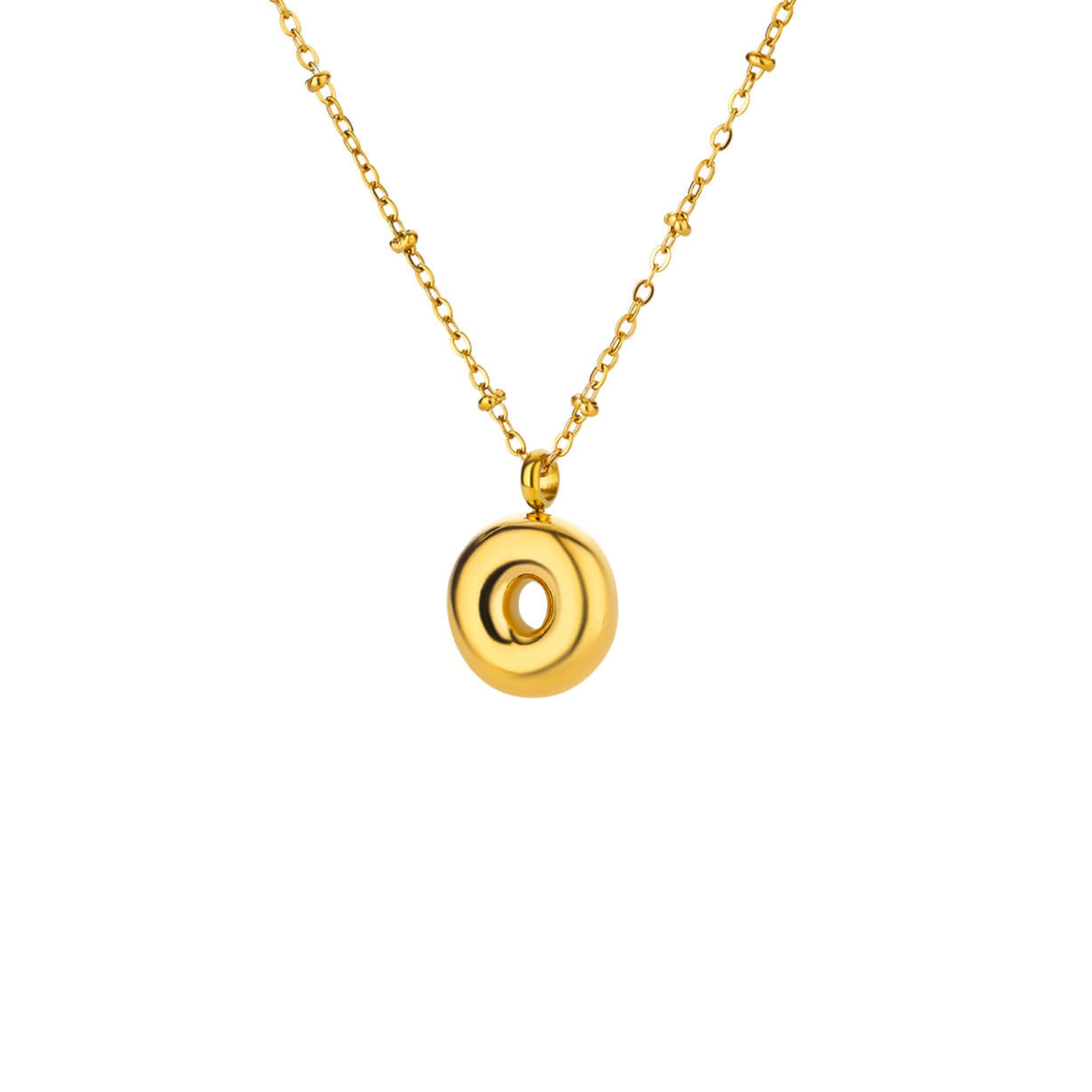 18K Gold Plated Stainless Steel Hypoallergenic Waterproof Tarnish Free Waterproof Sweatproof No-Fade Bubbly Alphabet Necklace The Aura
