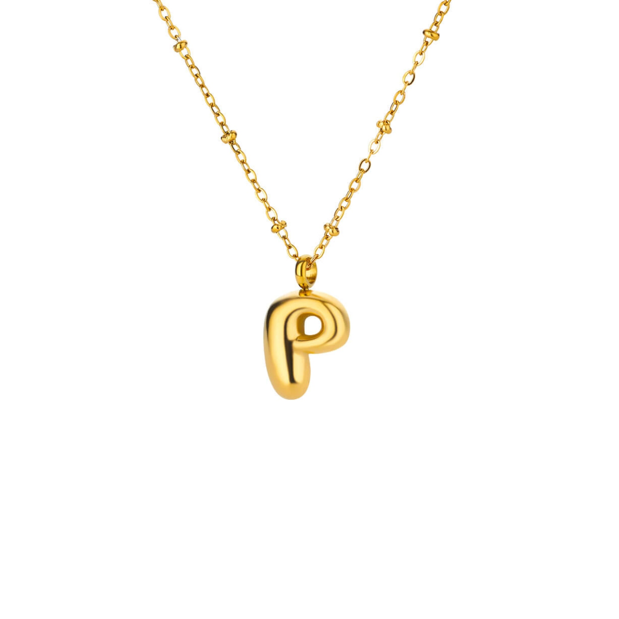18K Gold Plated Stainless Steel Hypoallergenic Waterproof Tarnish Free Waterproof Sweatproof No-Fade Bubbly Alphabet Necklace The Aura