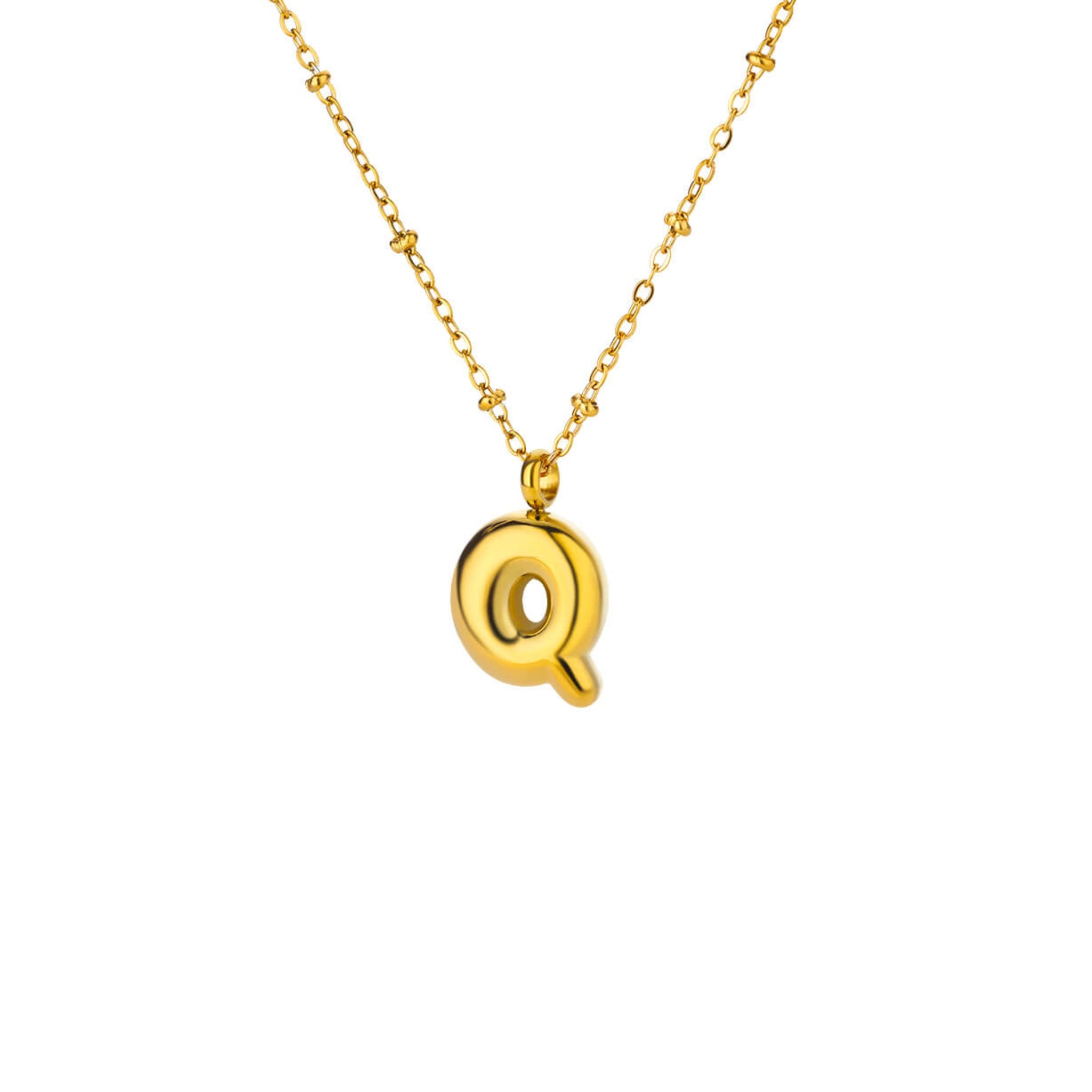 18K Gold Plated Stainless Steel Hypoallergenic Waterproof Tarnish Free Waterproof Sweatproof No-Fade Bubbly Alphabet Necklace The Aura