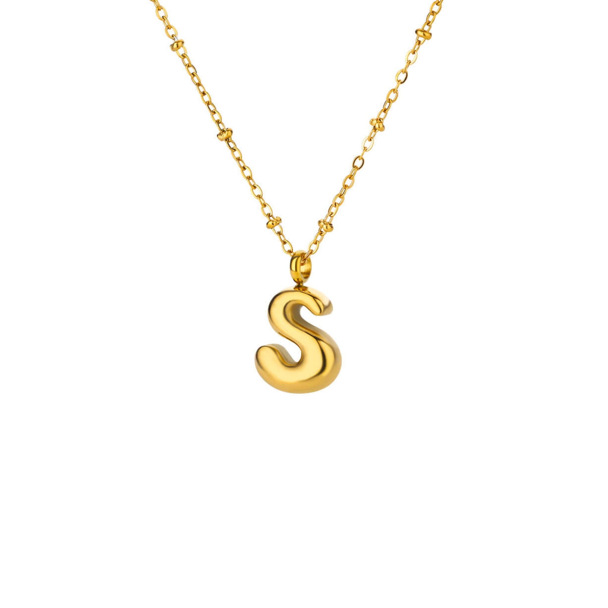 18K Gold Plated Stainless Steel Hypoallergenic Waterproof Tarnish Free Waterproof Sweatproof No-Fade Bubbly Alphabet Necklace The Aura