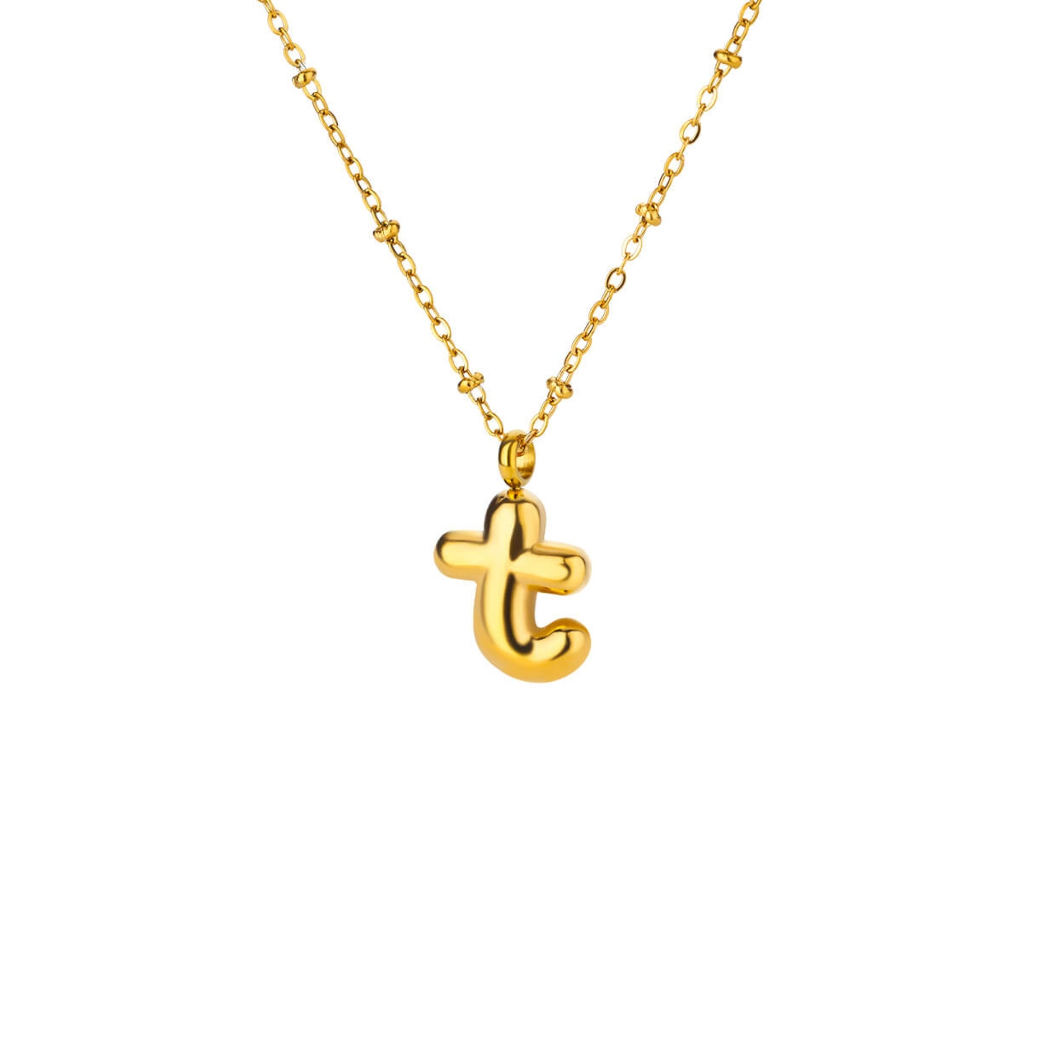 18K Gold Plated Stainless Steel Hypoallergenic Waterproof Tarnish Free Waterproof Sweatproof No-Fade Bubbly Alphabet Necklace The Aura