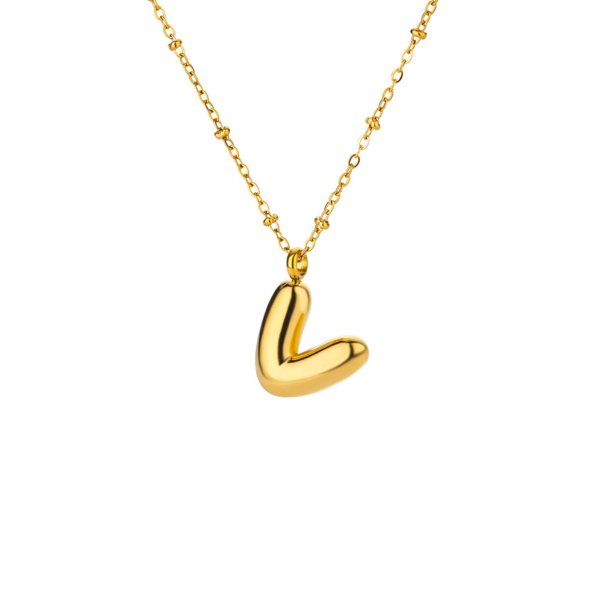 18K Gold Plated Stainless Steel Hypoallergenic Waterproof Tarnish Free Waterproof Sweatproof No-Fade Bubbly Alphabet Necklace The Aura