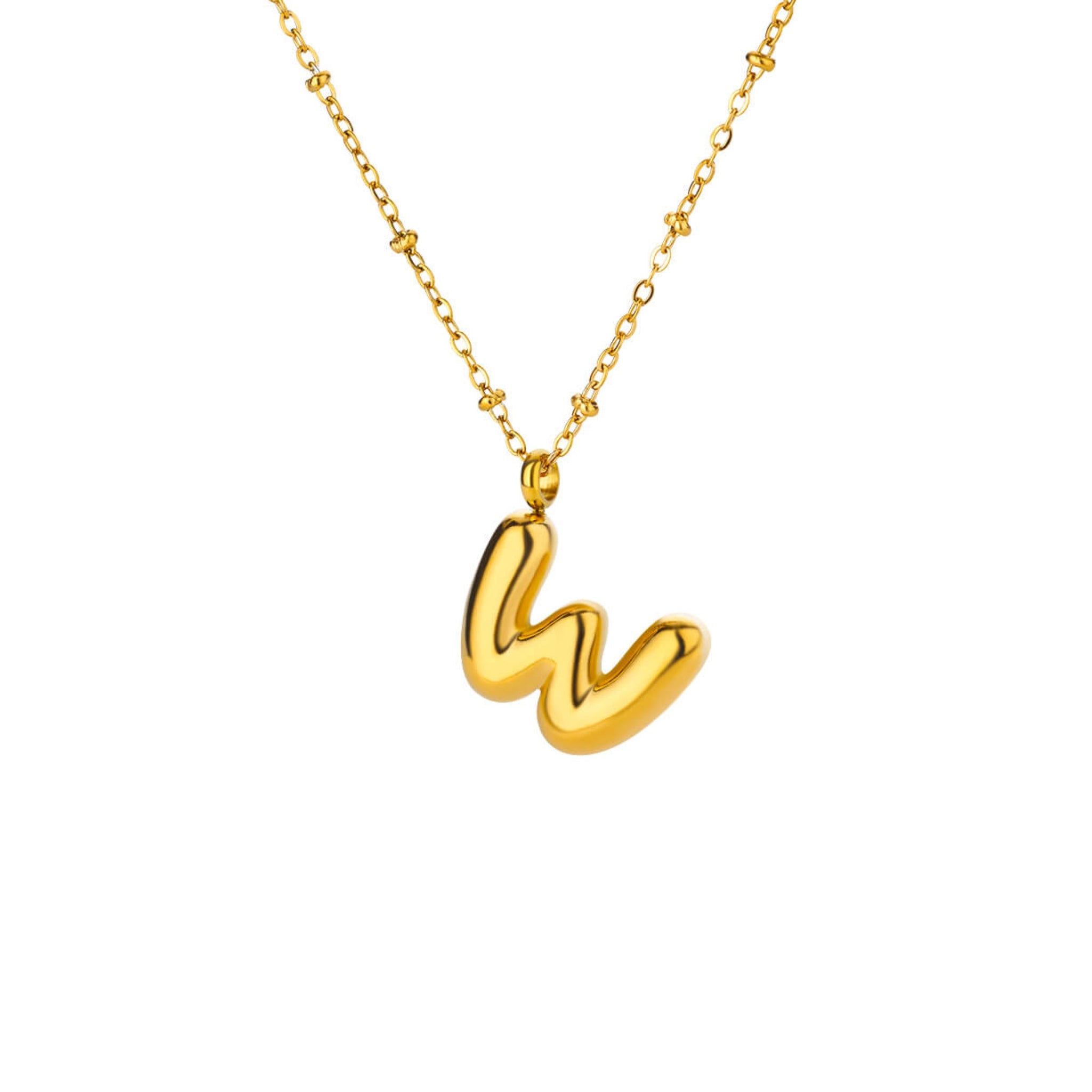 18K Gold Plated Stainless Steel Hypoallergenic Waterproof Tarnish Free Waterproof Sweatproof No-Fade Bubbly Alphabet Necklace The Aura