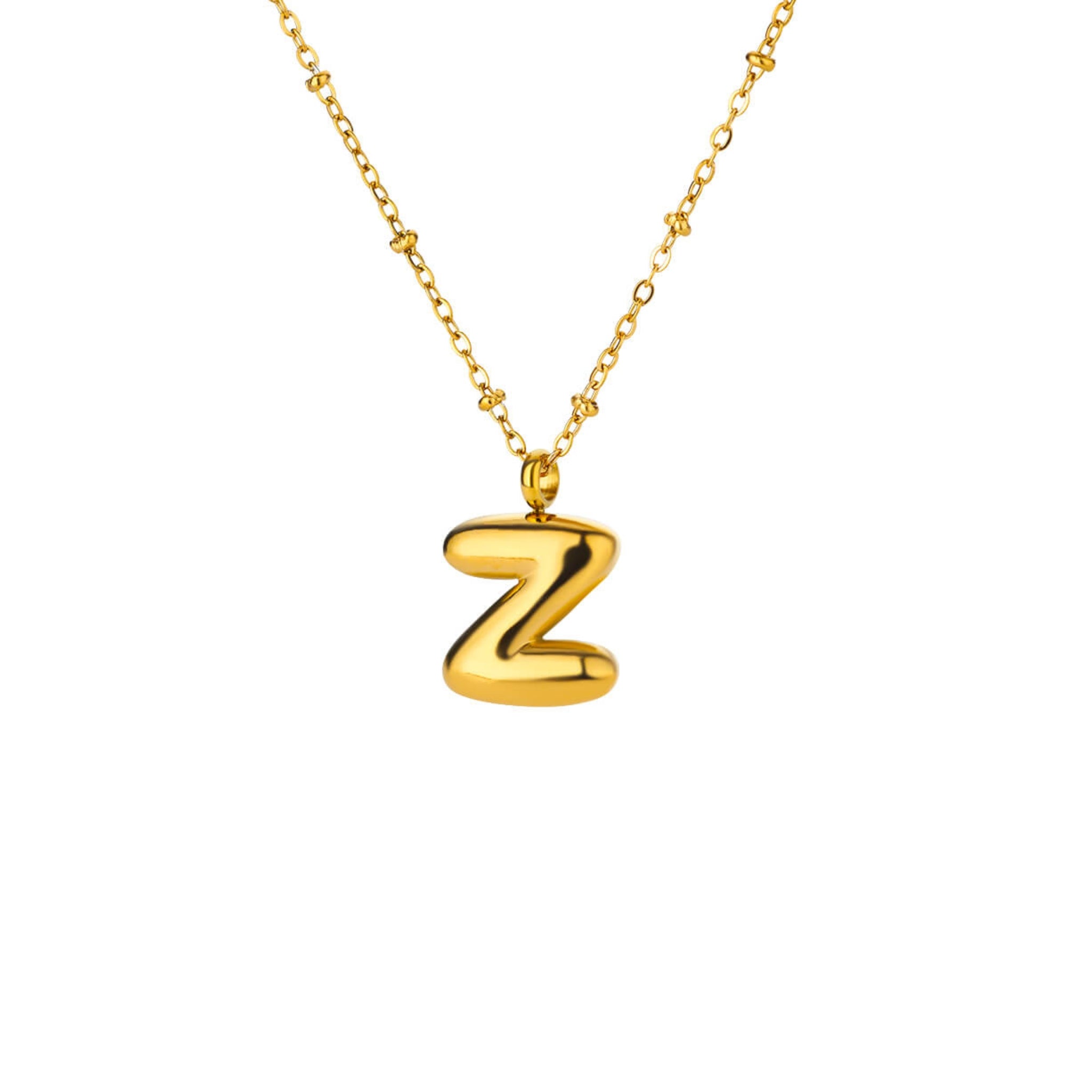 18K Gold Plated Stainless Steel Hypoallergenic Waterproof Tarnish Free Waterproof Sweatproof No-Fade Bubbly Alphabet Necklace The Aura