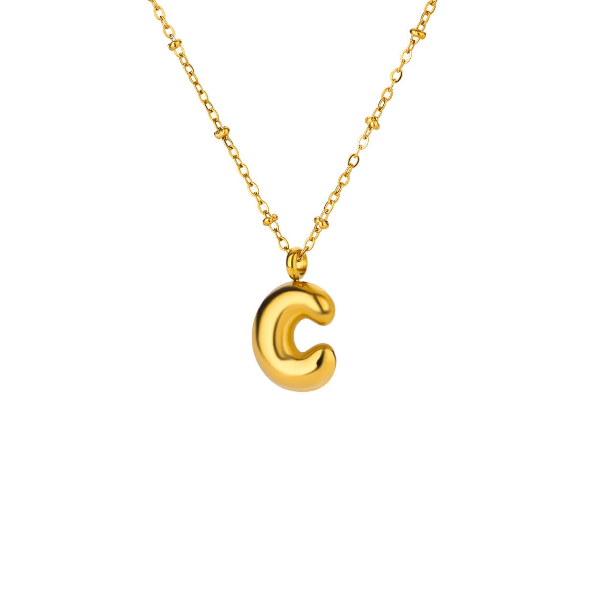 18K Gold Plated Stainless Steel Hypoallergenic Waterproof Tarnish Free Waterproof Sweatproof No-Fade Bubbly Alphabet Necklace The Aura