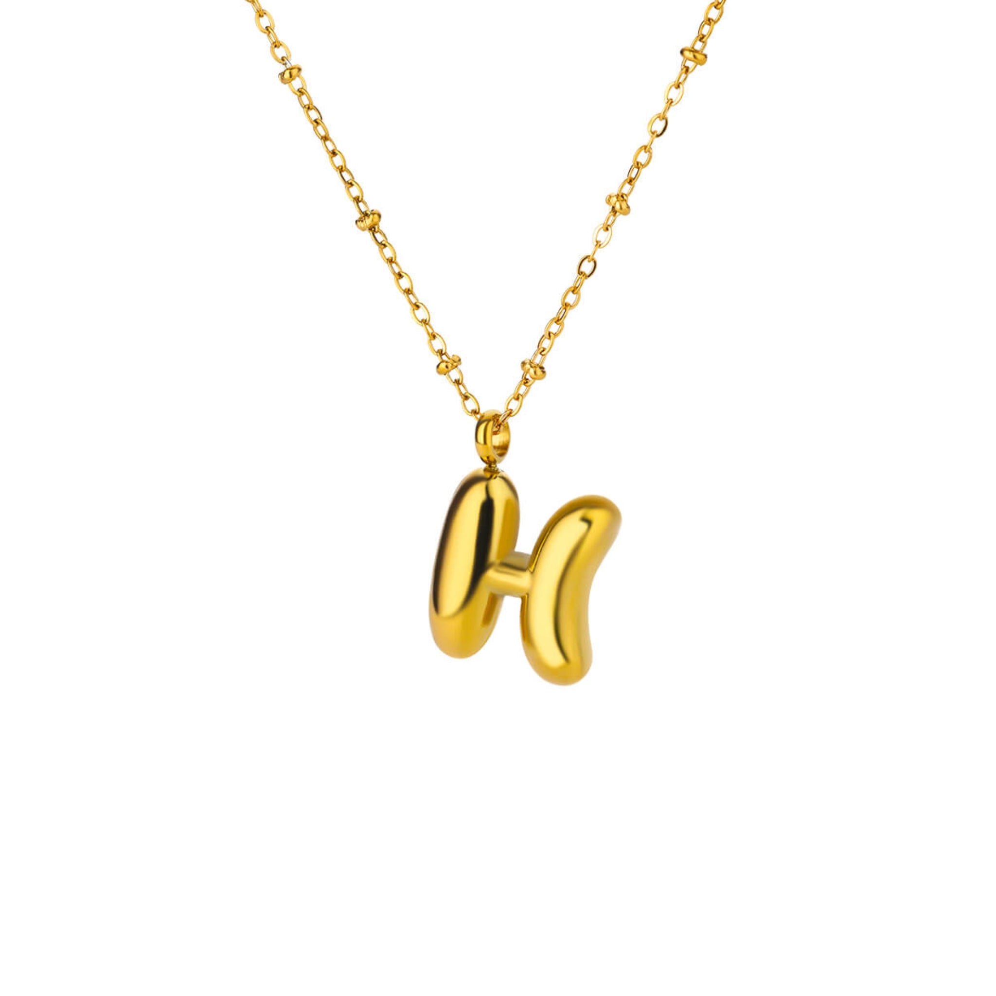 18K Gold Plated Stainless Steel Hypoallergenic Waterproof Tarnish Free Waterproof Sweatproof No-Fade Bubbly Alphabet Necklace The Aura