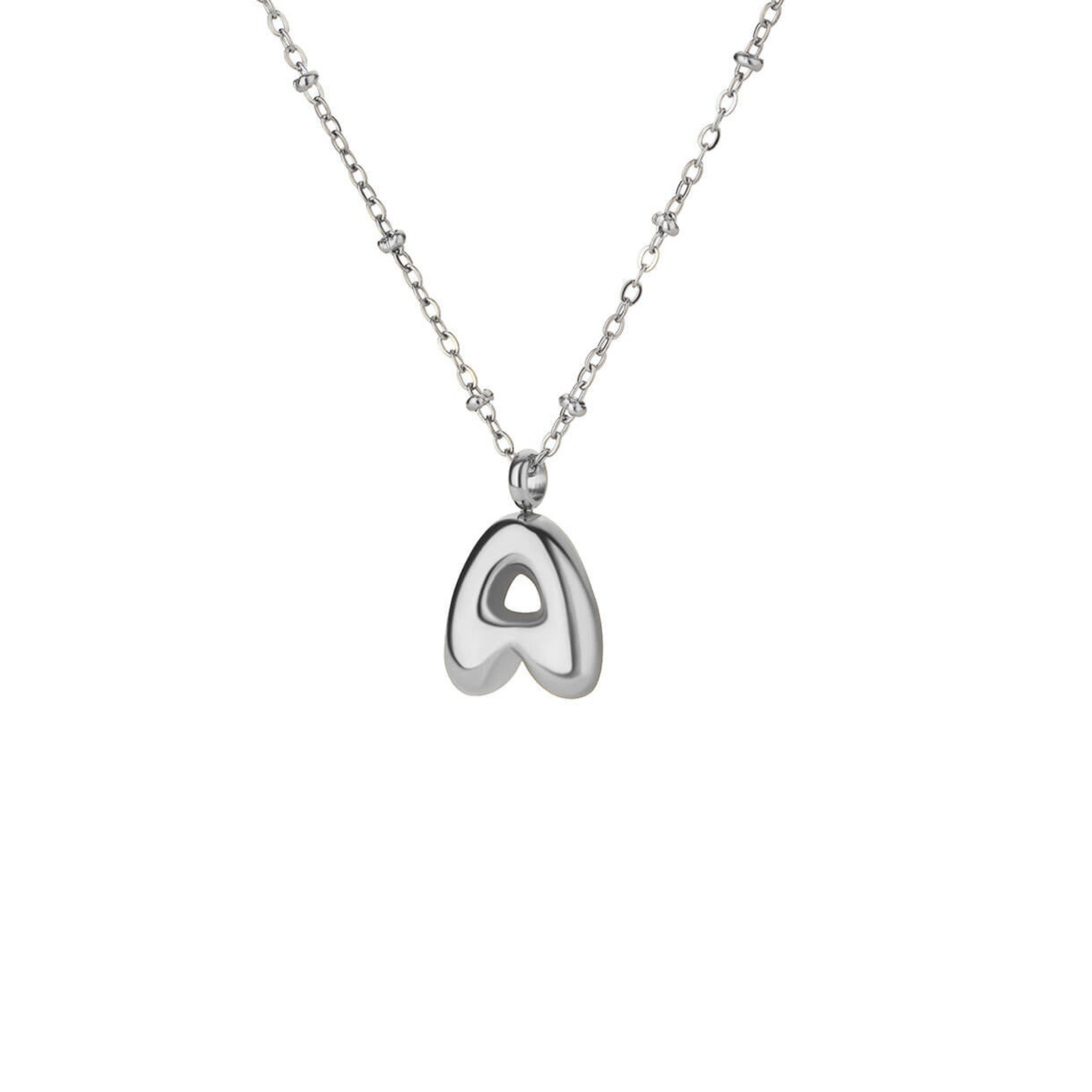 Stainless Steel Hypoallergenic Waterproof Tarnish Free Waterproof Sweatproof No-Fade Bubbly Alphabet Necklace The Aura