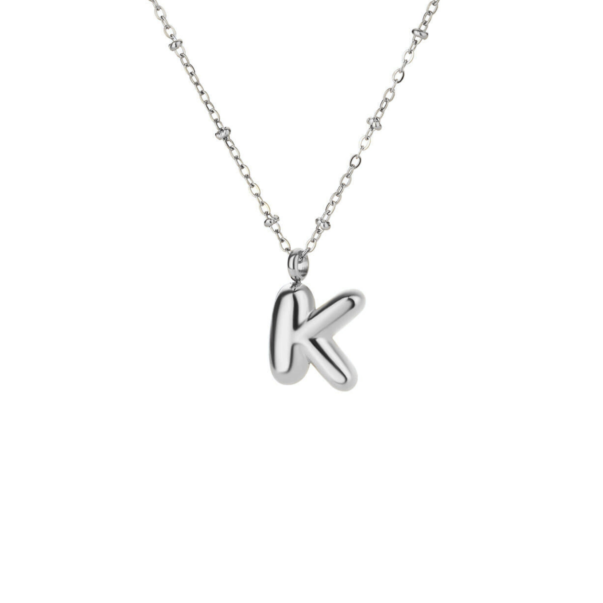 Stainless Steel Hypoallergenic Waterproof Tarnish Free Waterproof Sweatproof No-Fade Bubbly Alphabet Necklace The Aura