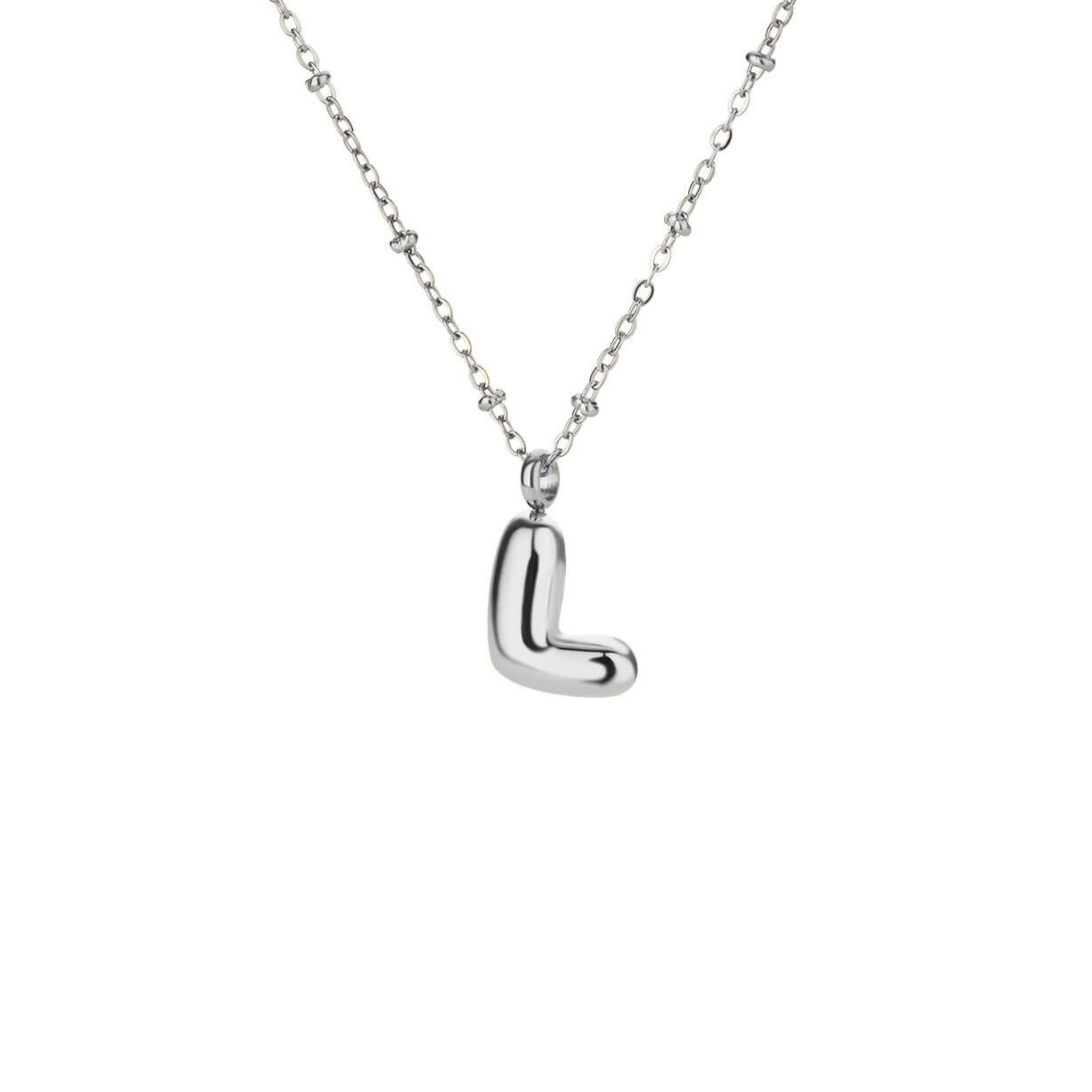 Stainless Steel Hypoallergenic Waterproof Tarnish Free Waterproof Sweatproof No-Fade Bubbly Alphabet Necklace The Aura