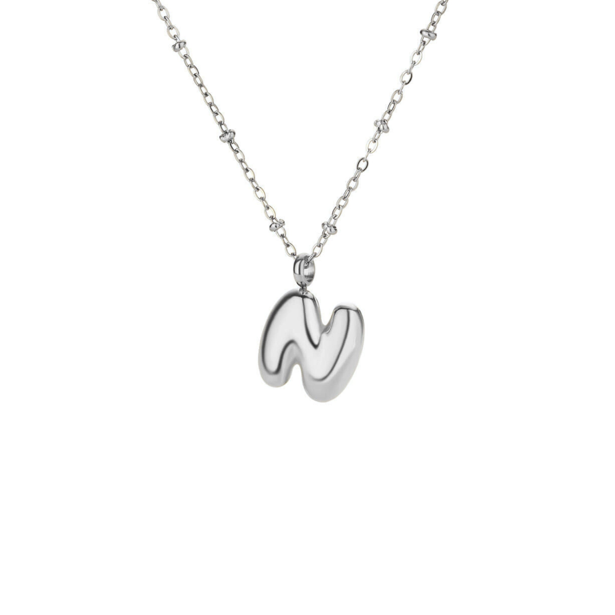 Stainless Steel Hypoallergenic Waterproof Tarnish Free Waterproof Sweatproof No-Fade Bubbly Alphabet Necklace The Aura