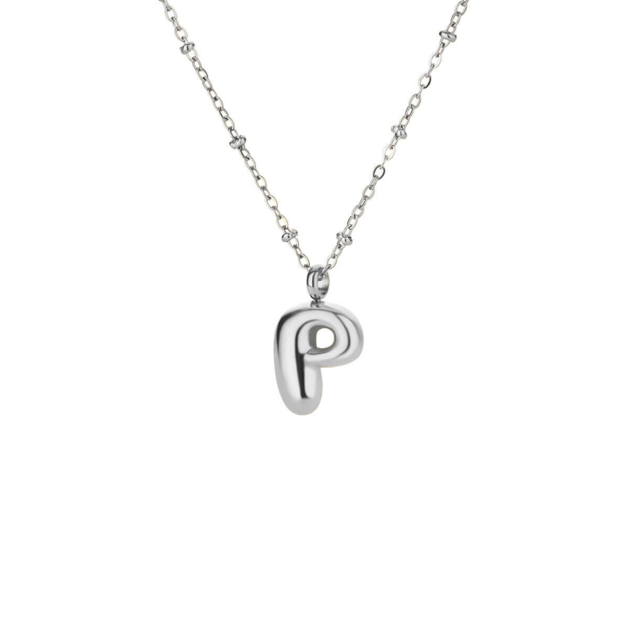 Stainless Steel Hypoallergenic Waterproof Tarnish Free Waterproof Sweatproof No-Fade Bubbly Alphabet Necklace The Aura