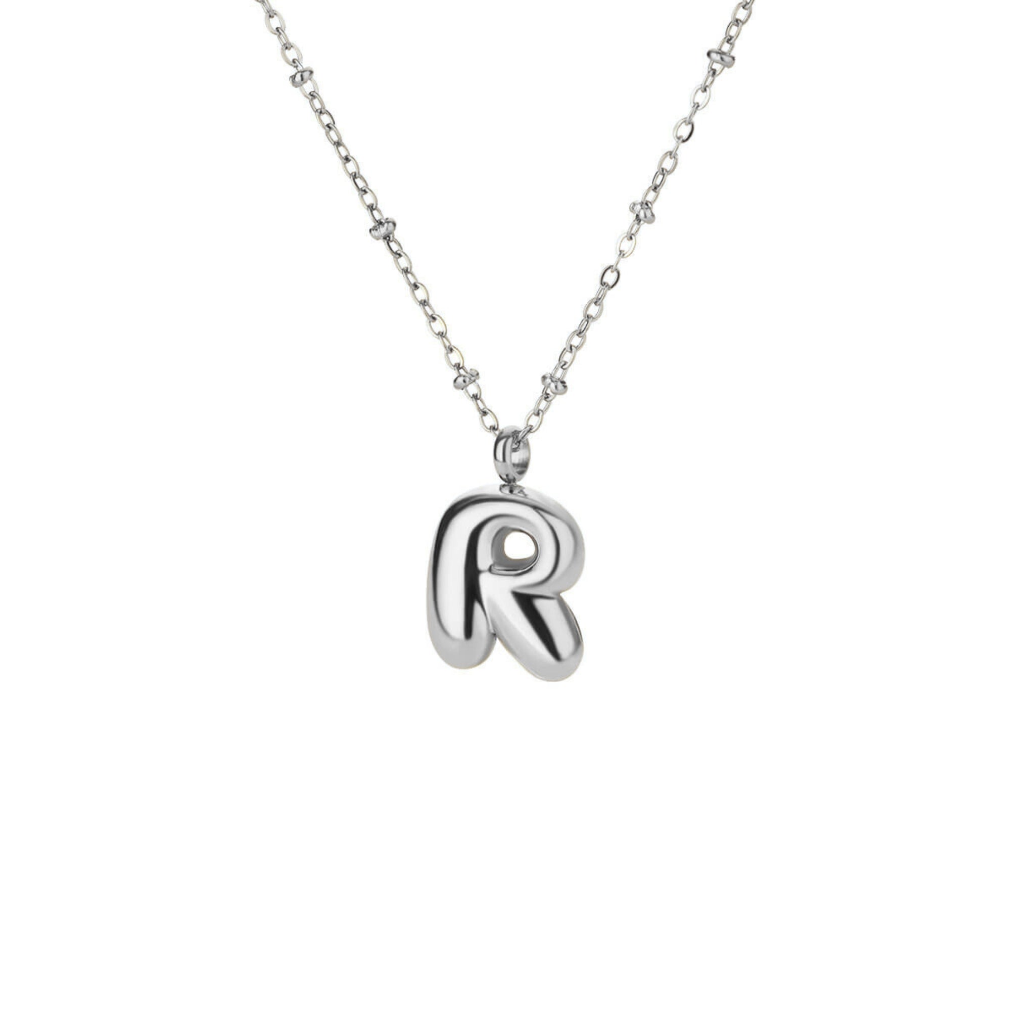 Stainless Steel Hypoallergenic Waterproof Tarnish Free Waterproof Sweatproof No-Fade Bubbly Alphabet Necklace The Aura
