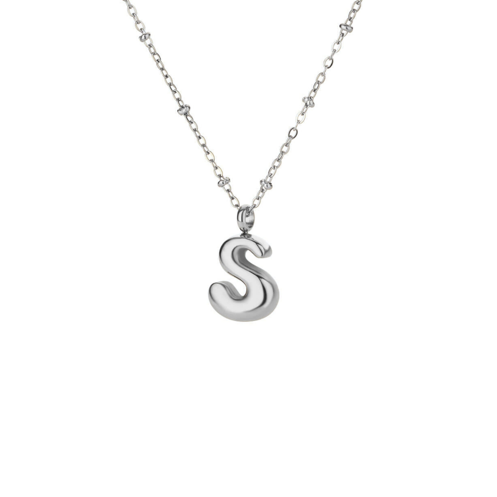 Stainless Steel Hypoallergenic Waterproof Tarnish Free Waterproof Sweatproof No-Fade Bubbly Alphabet Necklace The Aura