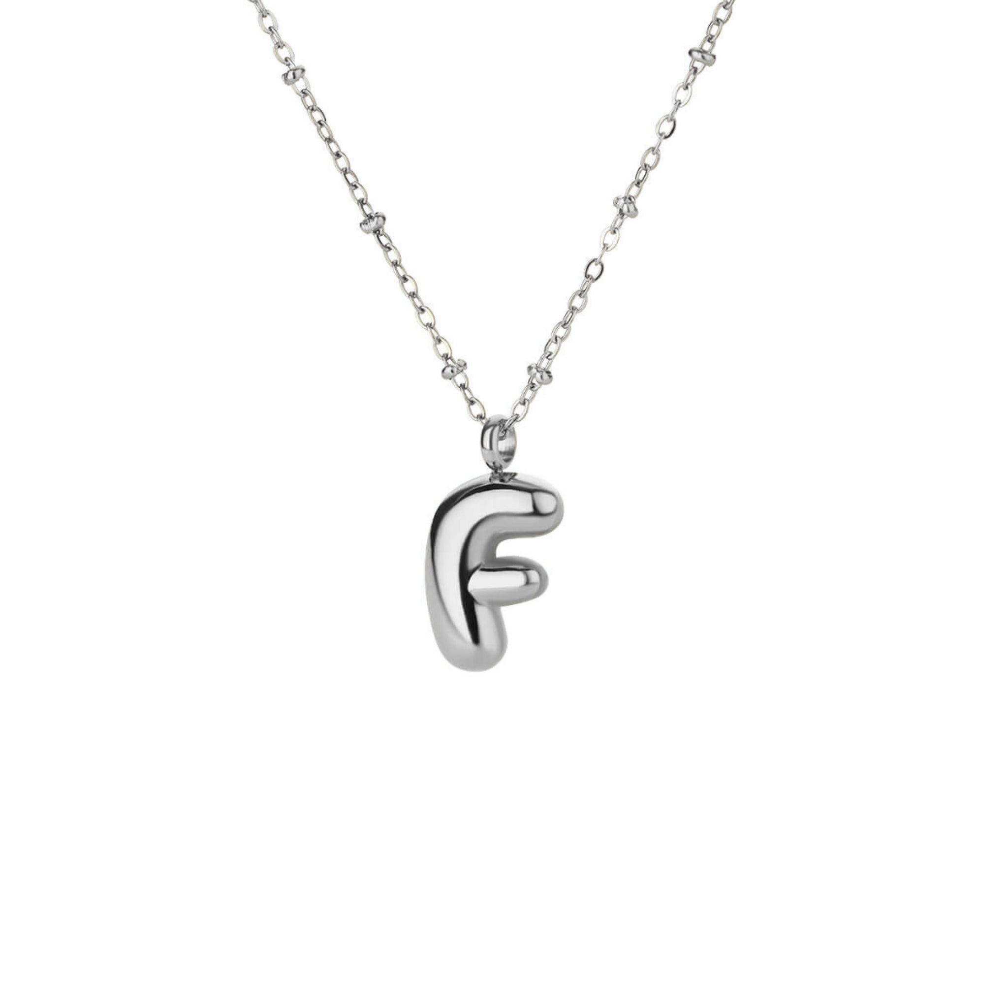 Stainless Steel Hypoallergenic Waterproof Tarnish Free Waterproof Sweatproof No-Fade Bubbly Alphabet Necklace The Aura