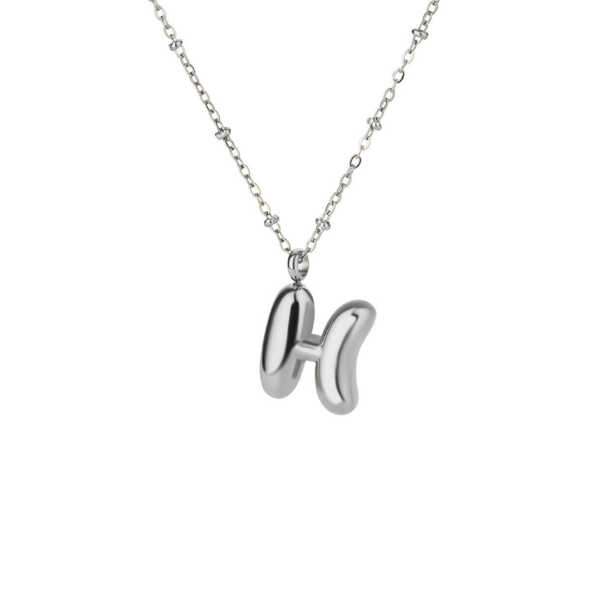 Stainless Steel Hypoallergenic Waterproof Tarnish Free Waterproof Sweatproof No-Fade Bubbly Alphabet Necklace The Aura
