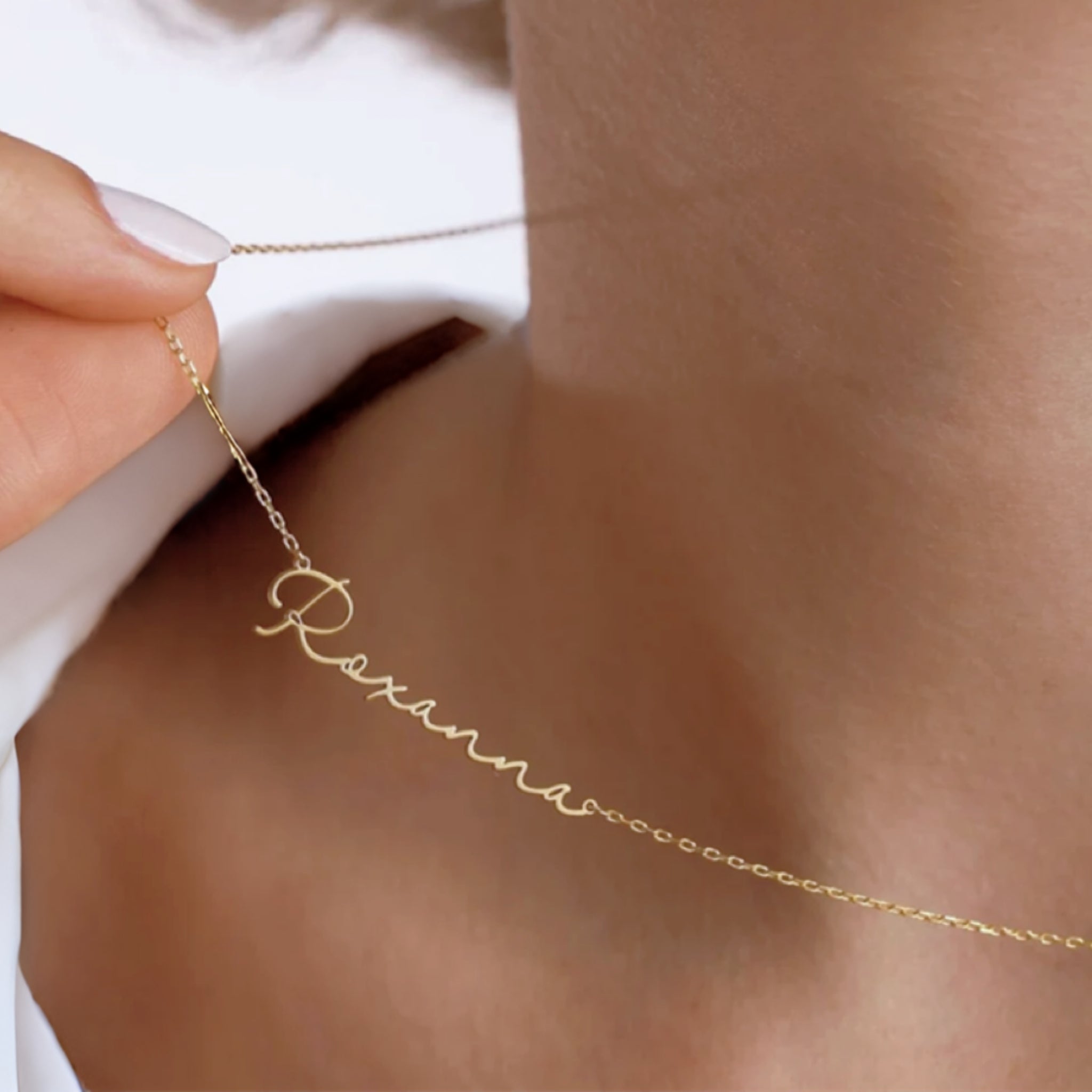 18K Gold Plated Stainless Steel Hypoallergenic Waterproof Tarnish Free Waterproof Sweatproof No-Fade C'est Moi Nameplate Necklace The Aura