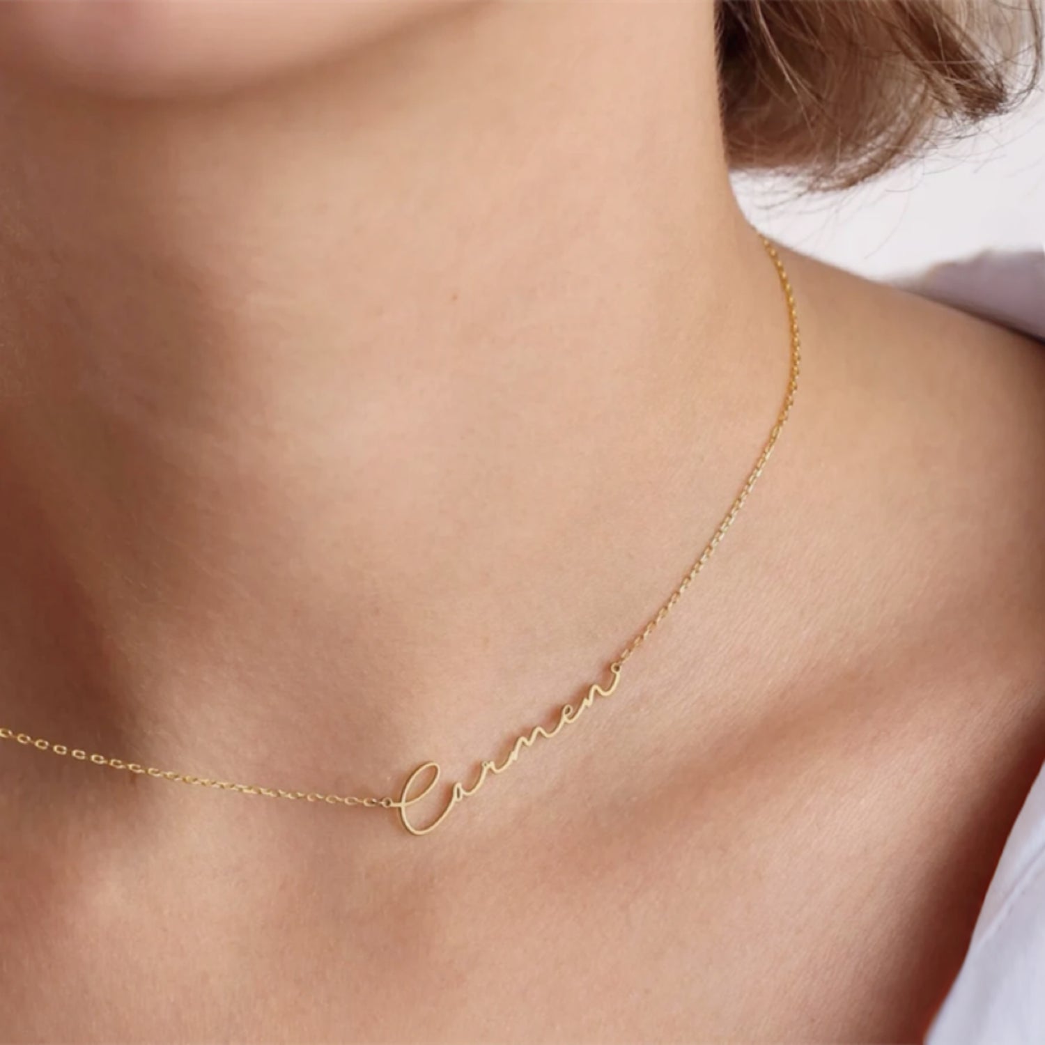 18K Gold Plated Stainless Steel Hypoallergenic Waterproof Tarnish Free Waterproof Sweatproof No-Fade C'est Moi Nameplate Necklace The Aura